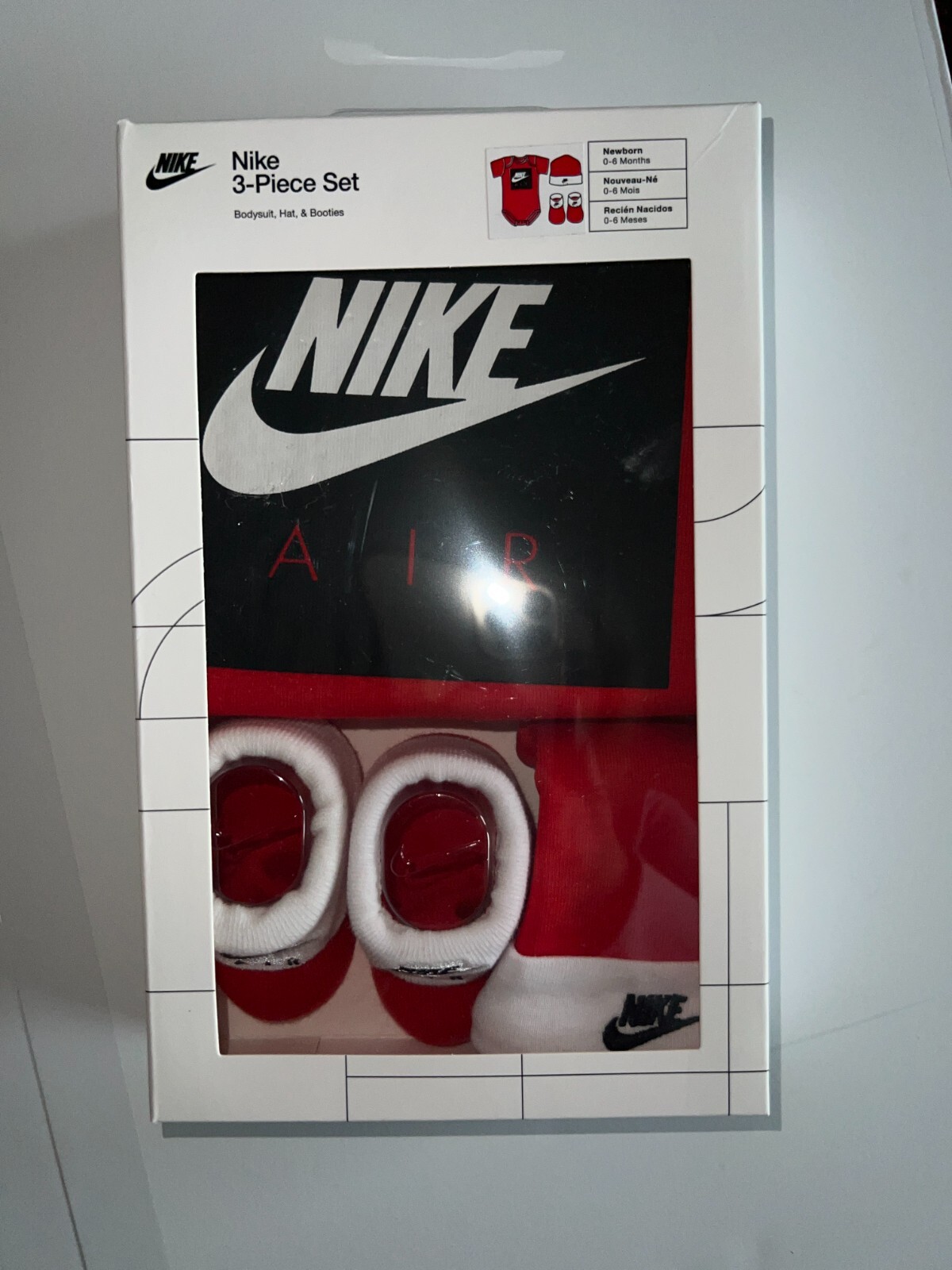 NIKE Air Baby 3 Pc Box Set Bodysuit Beanie Booties 0-6 Month Colors Choices NEW