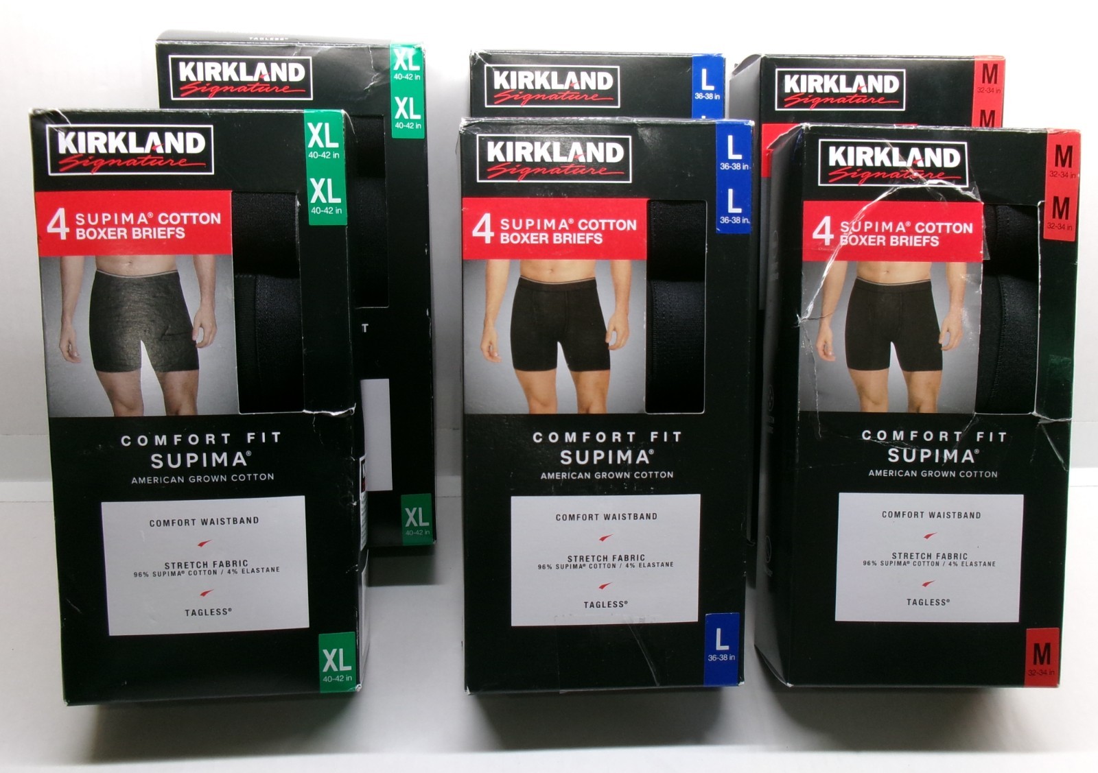 Boxer Briefs 4 Pk 96% Supima Cotton Comfort Waistband Black Kirkland Signature
