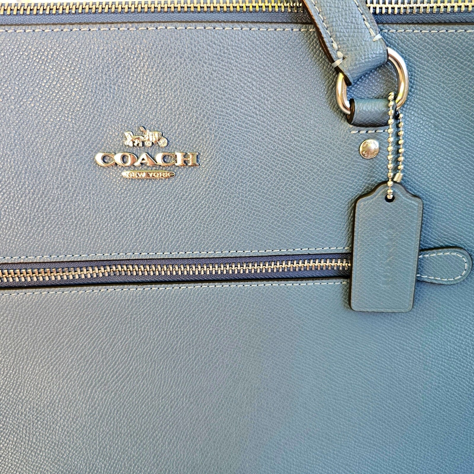 Coach Gallery Tote Blue Cross grain Leather Shoulder Bag Purse F79608