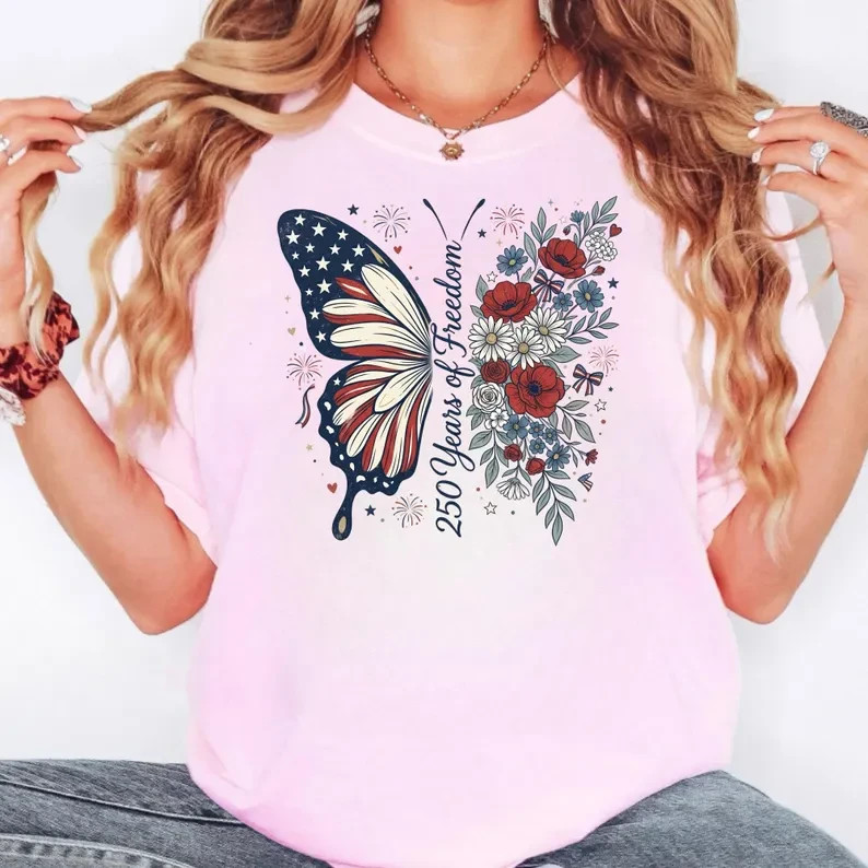 Patriotic Butterfly Shirt America 250th Anniversary 1776 2026 T-Shirt | S to 5XL