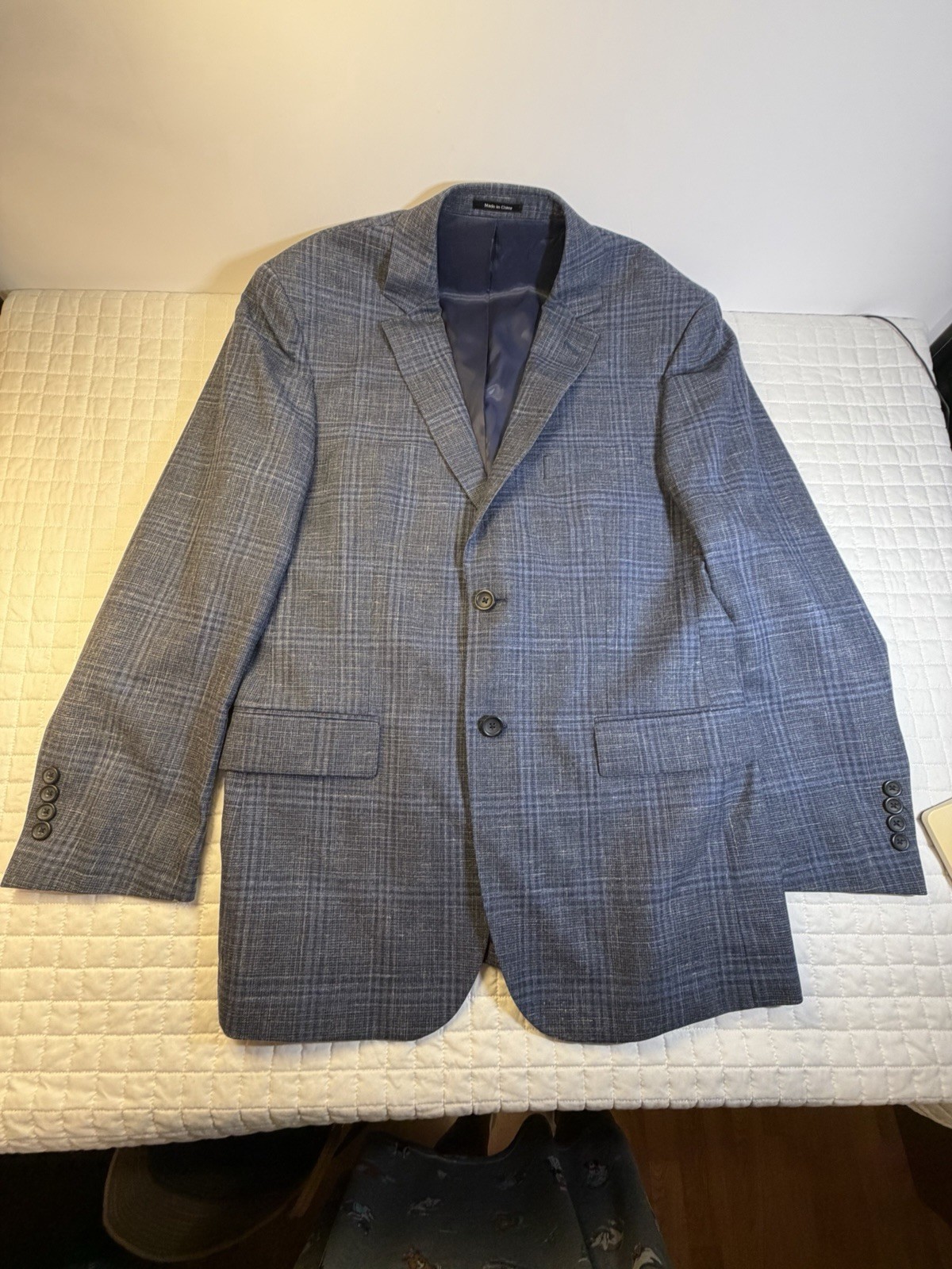 Pronto Uomo Platinum 40R Blue Plaid Sport Coat Wool Silk Linen 2 Button Blazer