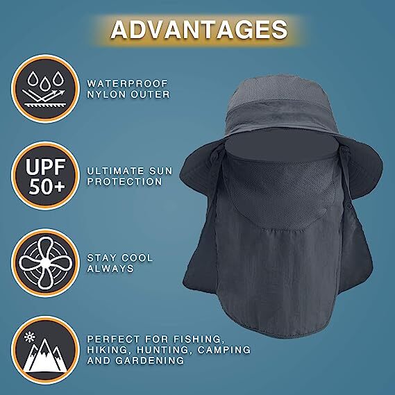 Adjustable Waterproof Wide Brim Sun Hat UV Protection Fishing Bucket Boonie Cap