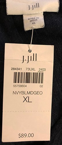 NWT! J JILL NAVY BLUE EMBROIDERED WHITE FLORAL PLEAT PINTUCK SHIRT TUNIC TOP XL