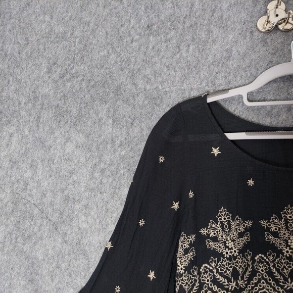 American Eagle Tunic Top Women XS Black Boho Embroidered Peasant Festival Blouse