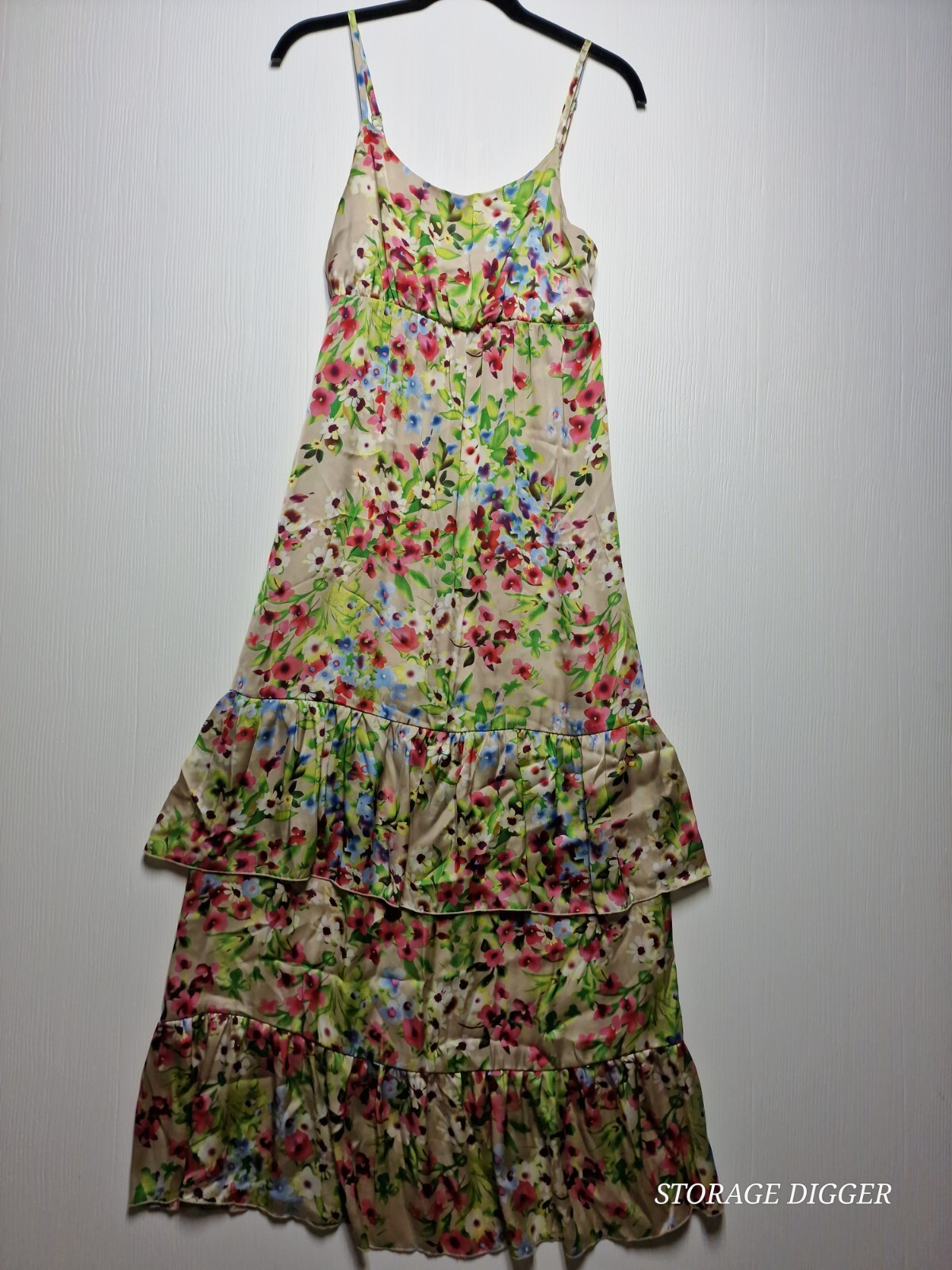 Old Navy Maxi Dress Womens Small Multicolor Floral Ruffle Spaghetti Strap Preppy