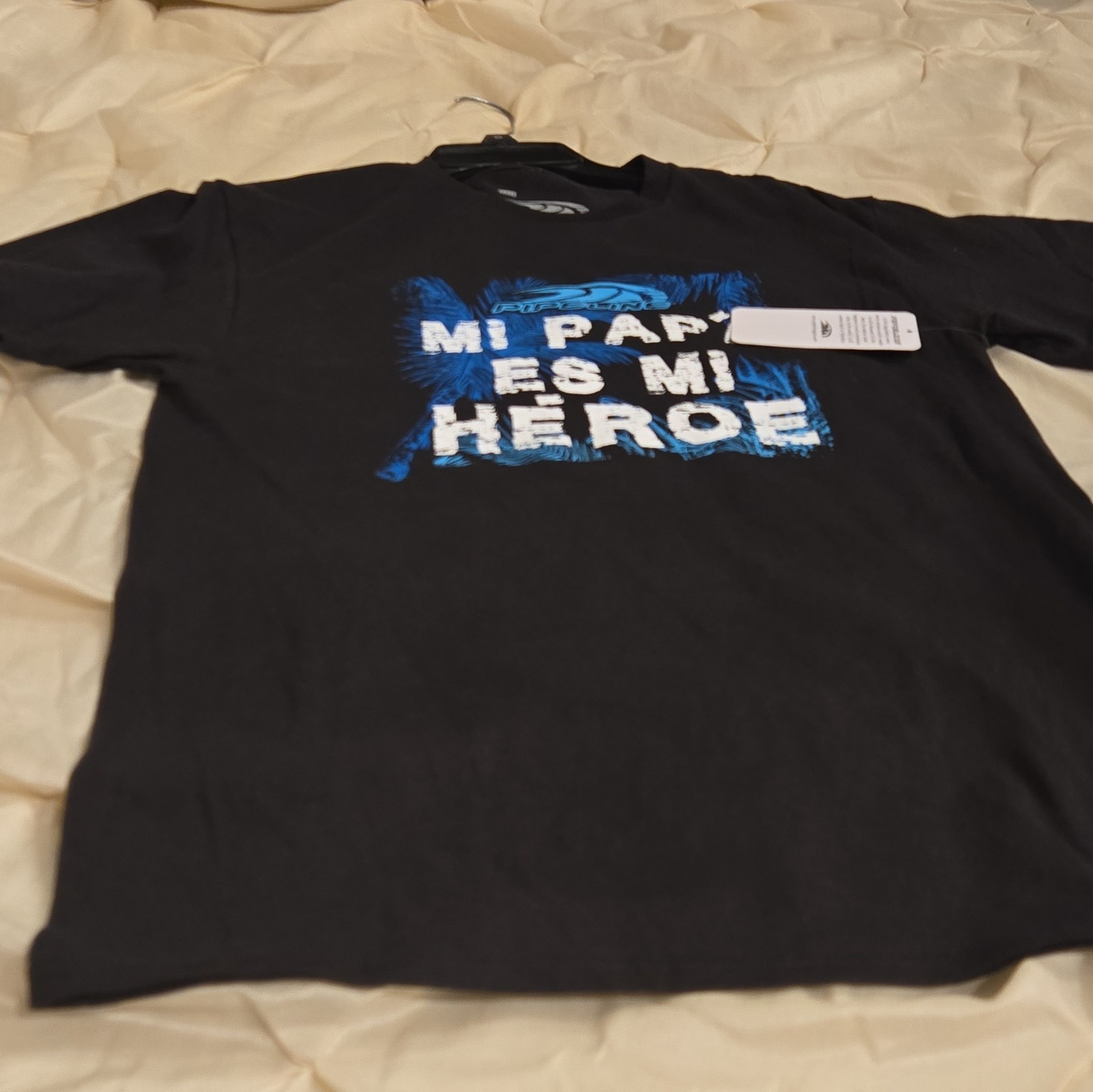 Pipeline Men’s Black “Mi Papi Es Mi Heroe” Graphic Tee M Crew Neck SS