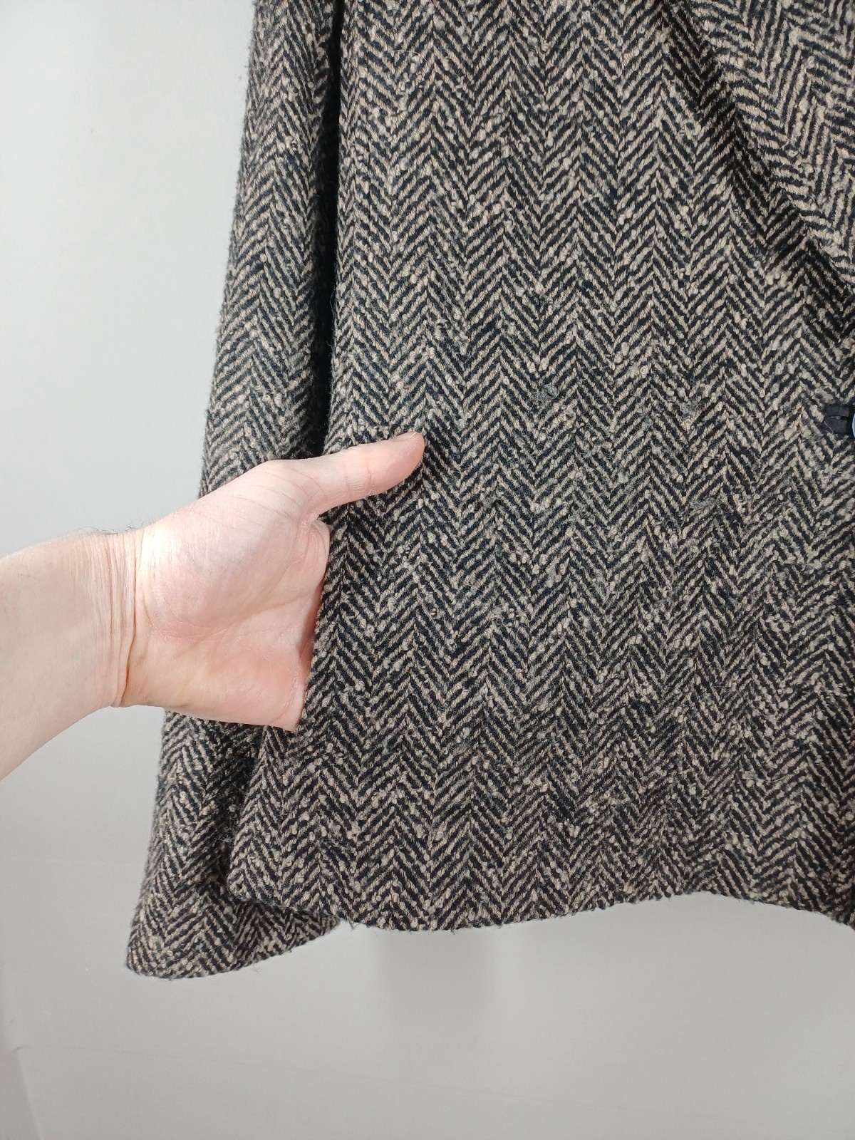 Jaeger Jacket Womens UK 12 Beige/Black Virgin Wool Cashmere Herringbone Blazer