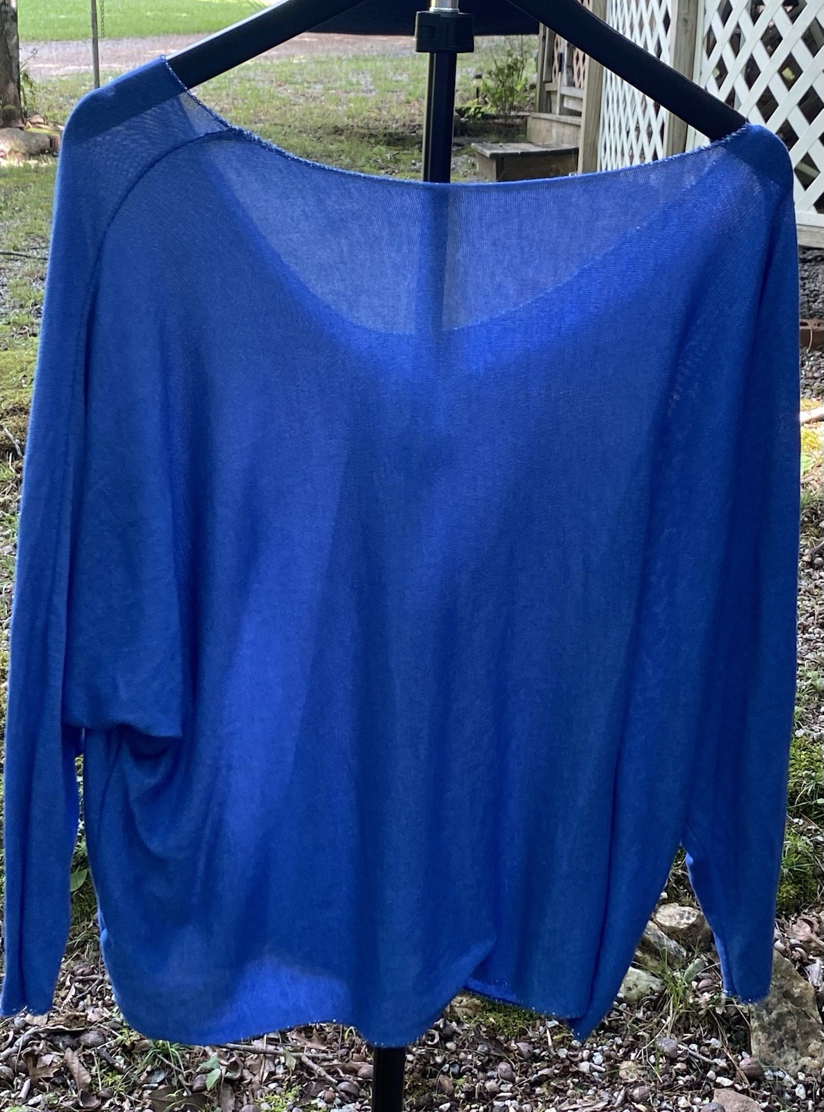Women’s Blue Fine Knit Slouchy Top Batwing Dolman Sleeve Viscose Stretch Size 5
