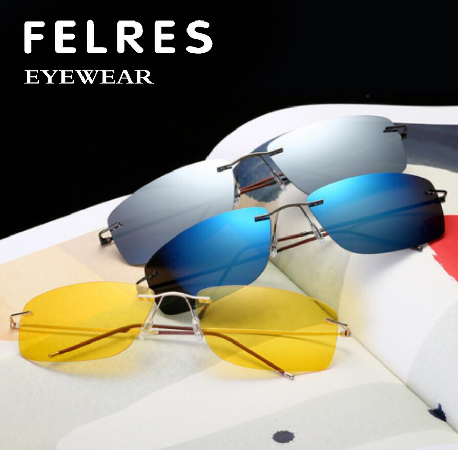 Ultra Light Memory Rimless Titanium Alloy Polarized Driving Sunglasses For Men