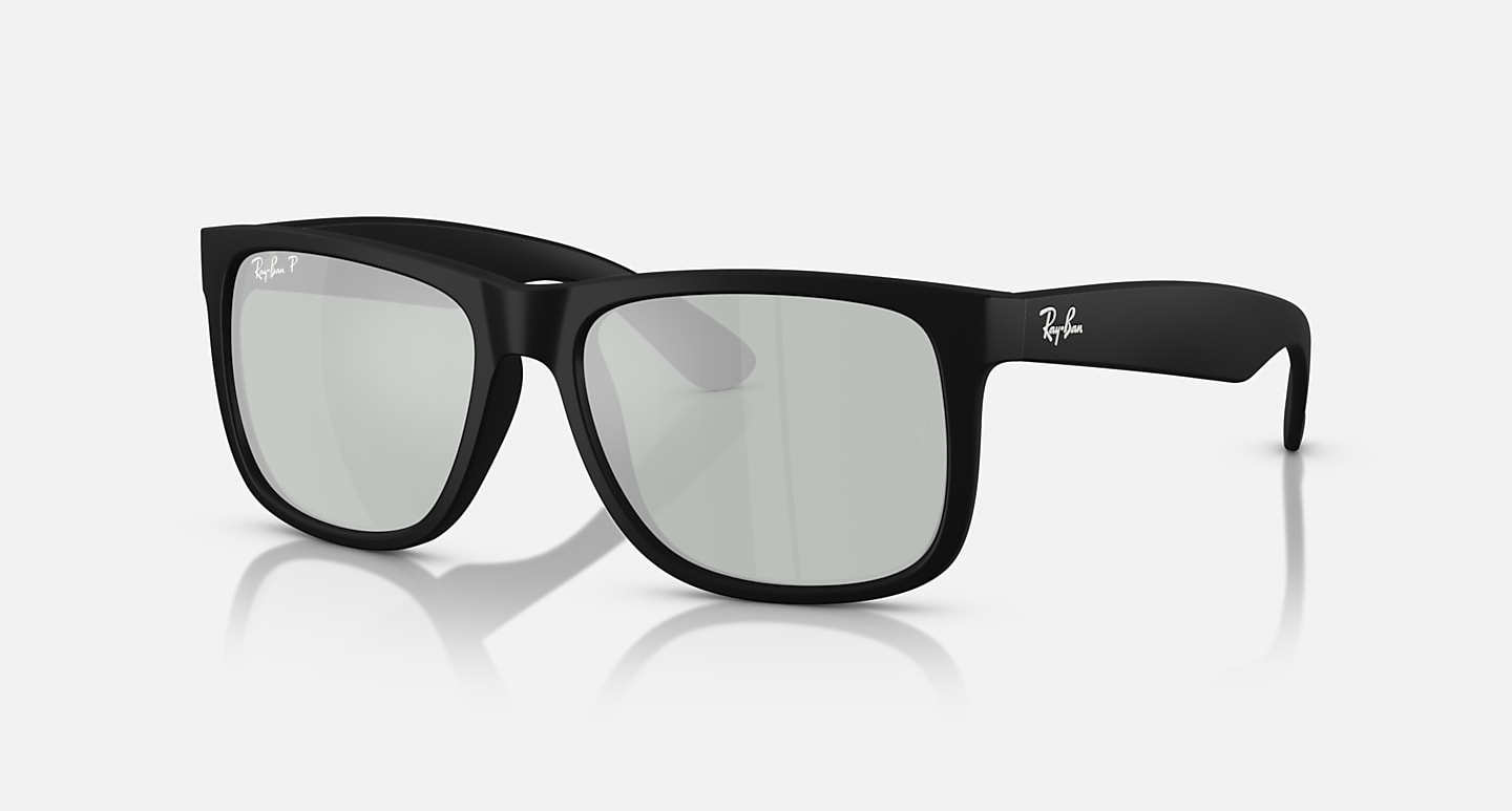 Ray-Ban Justin Rubber Black/Green Mirror Silver Polarized 54 mm Sunglasses