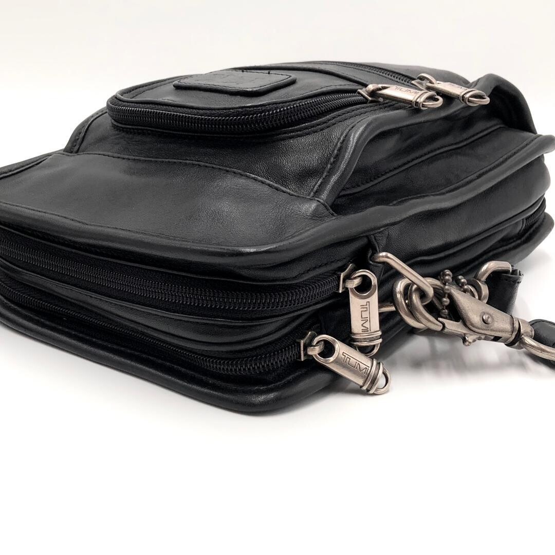 TUMI Leather Black Crossbody Shoulder Bag Travel Organizer Men’s 25cm 17cm