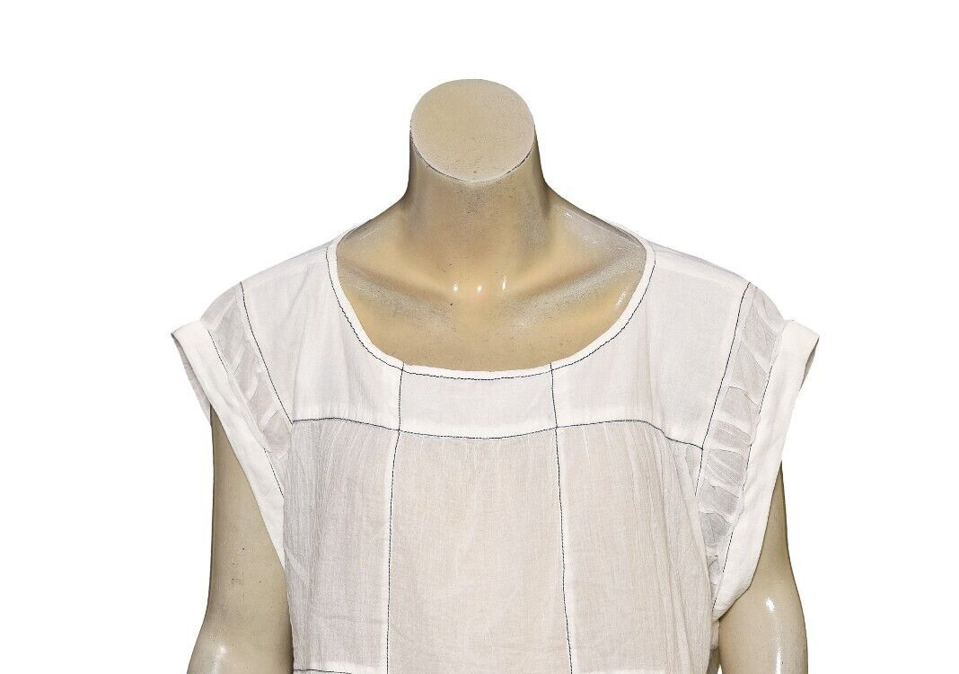 Anthropologie Cap-Sleeve Babydoll Blouse M 8 Sheer White Cotton Crop Top 44597