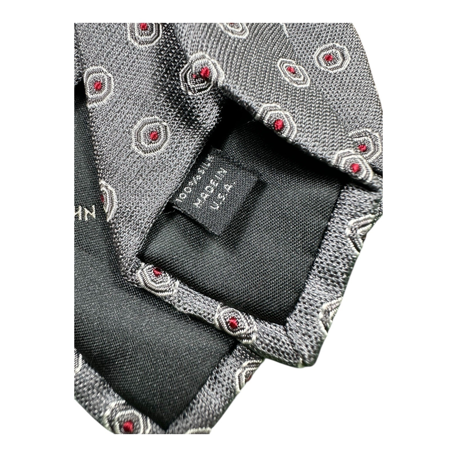 John Varvatos Gray Red Bullseye AOP Pure Silk Men’s Tie 3.25 Inch Width