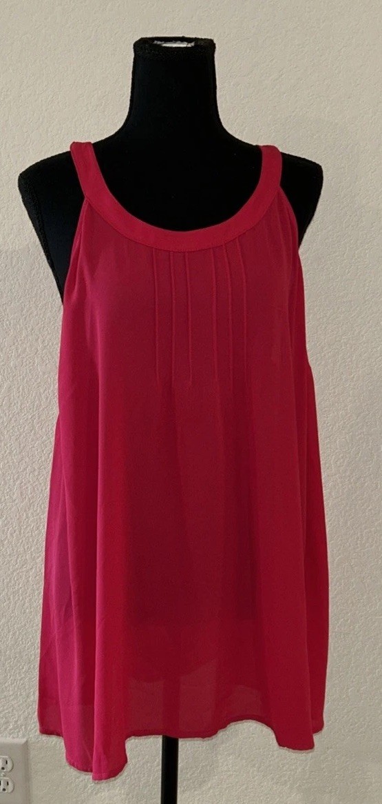 NWT Torrid 2 Tank Top Goddess Neck Pleated Georgette Watermelon Red Chiffon