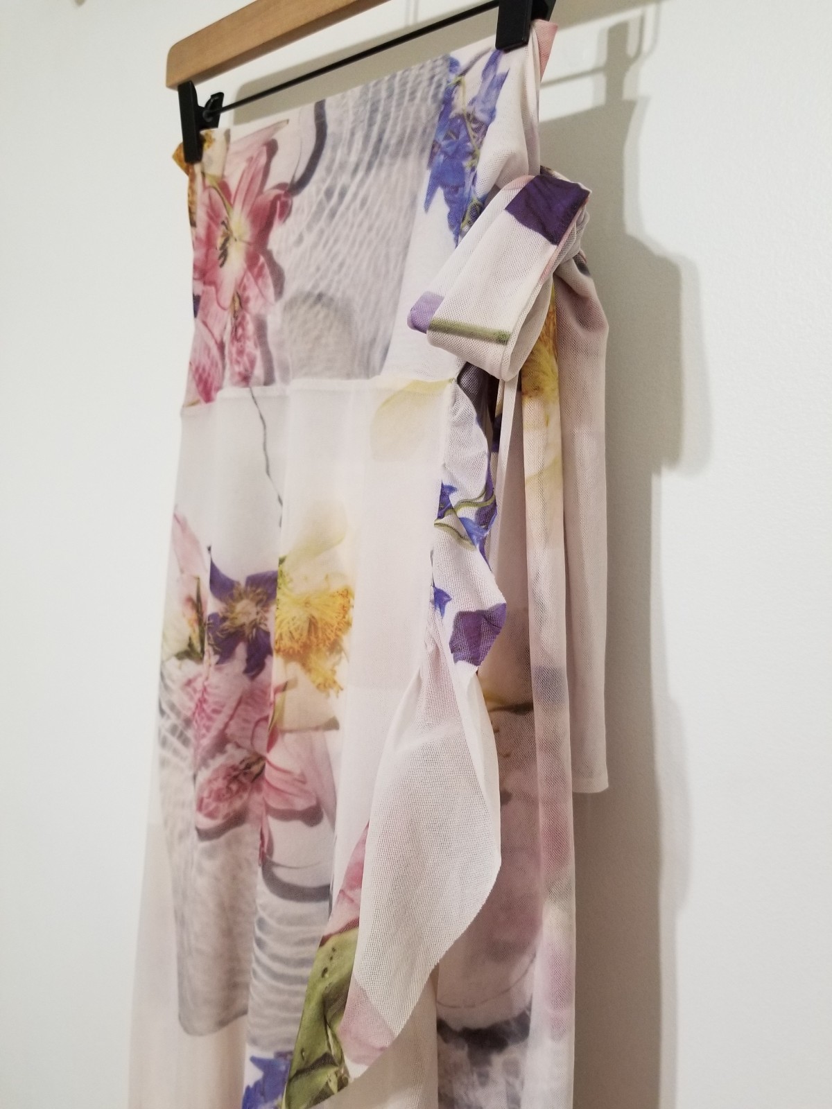 NWT GANNI Floral Mesh Ruffled Wrap Midi Skirt White Size EU 36/ US4 $225