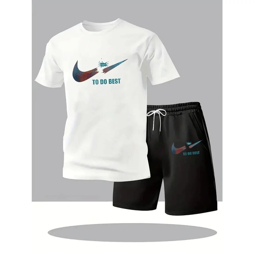 Men’s Summer Sports Set Short Sleeve T-Shirt & Shorts 2-Piece Outfit
