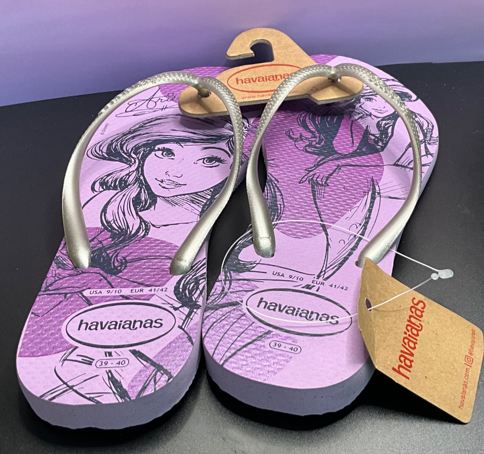 Havaianas Slim Princesas Purple Fantasy Ariel US Women’s 9/10 EUR 41/42 NWT