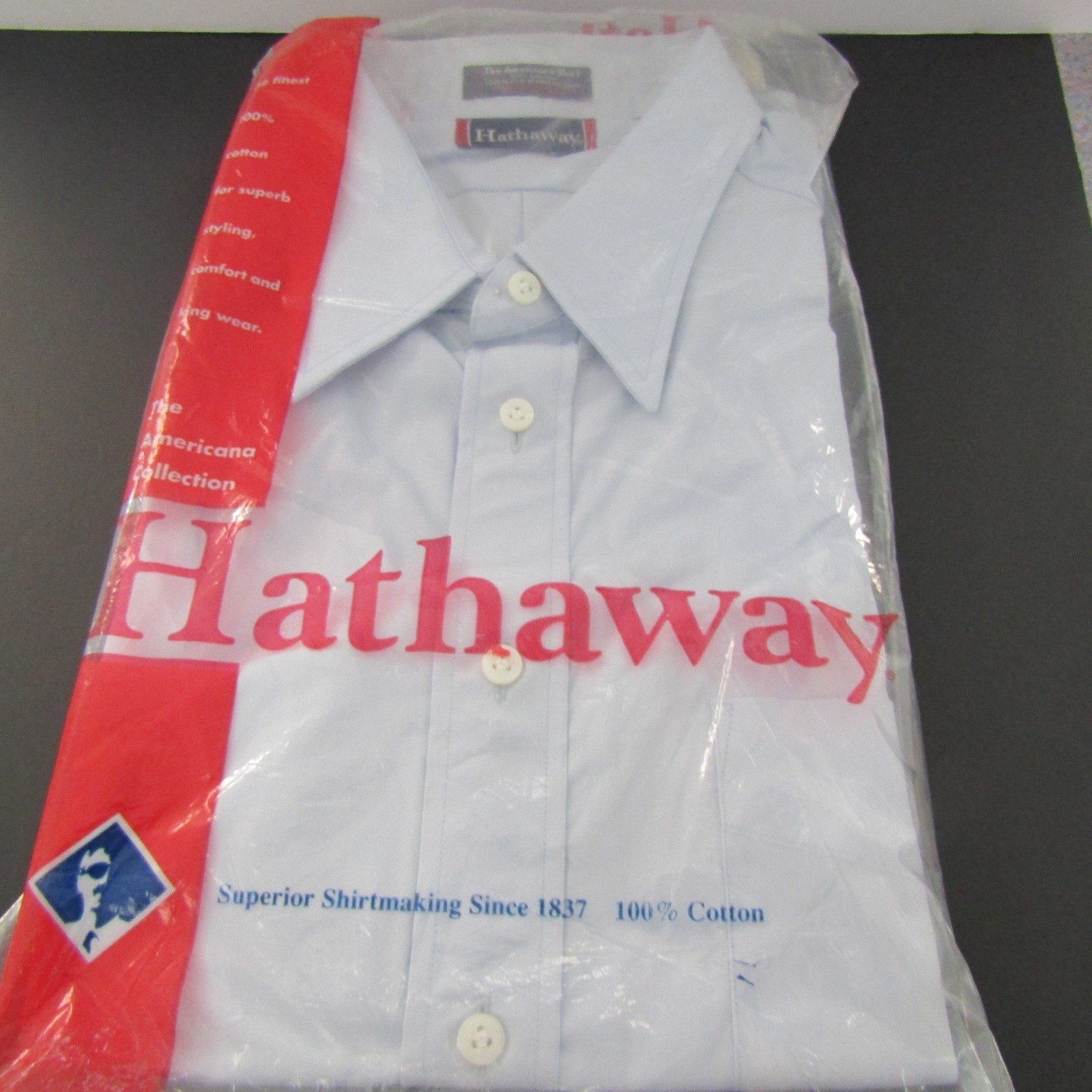 VTG 1992 Hathaway Dress Shirt Mens 17.5 35 Blue Americana Collection NWT USA