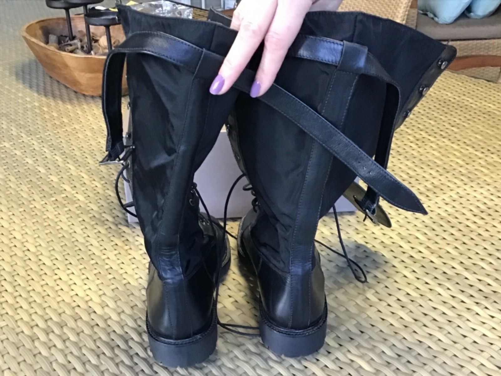 Ann Taylor Boots Black Leather and Nylon Upper Rubber Sole Man Made Lining Sz.7
