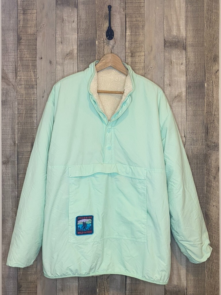 CHUBBIES Men’s Mint Green 1/4 Zip Button Snap Reversible Sherpa Jacket Size XL