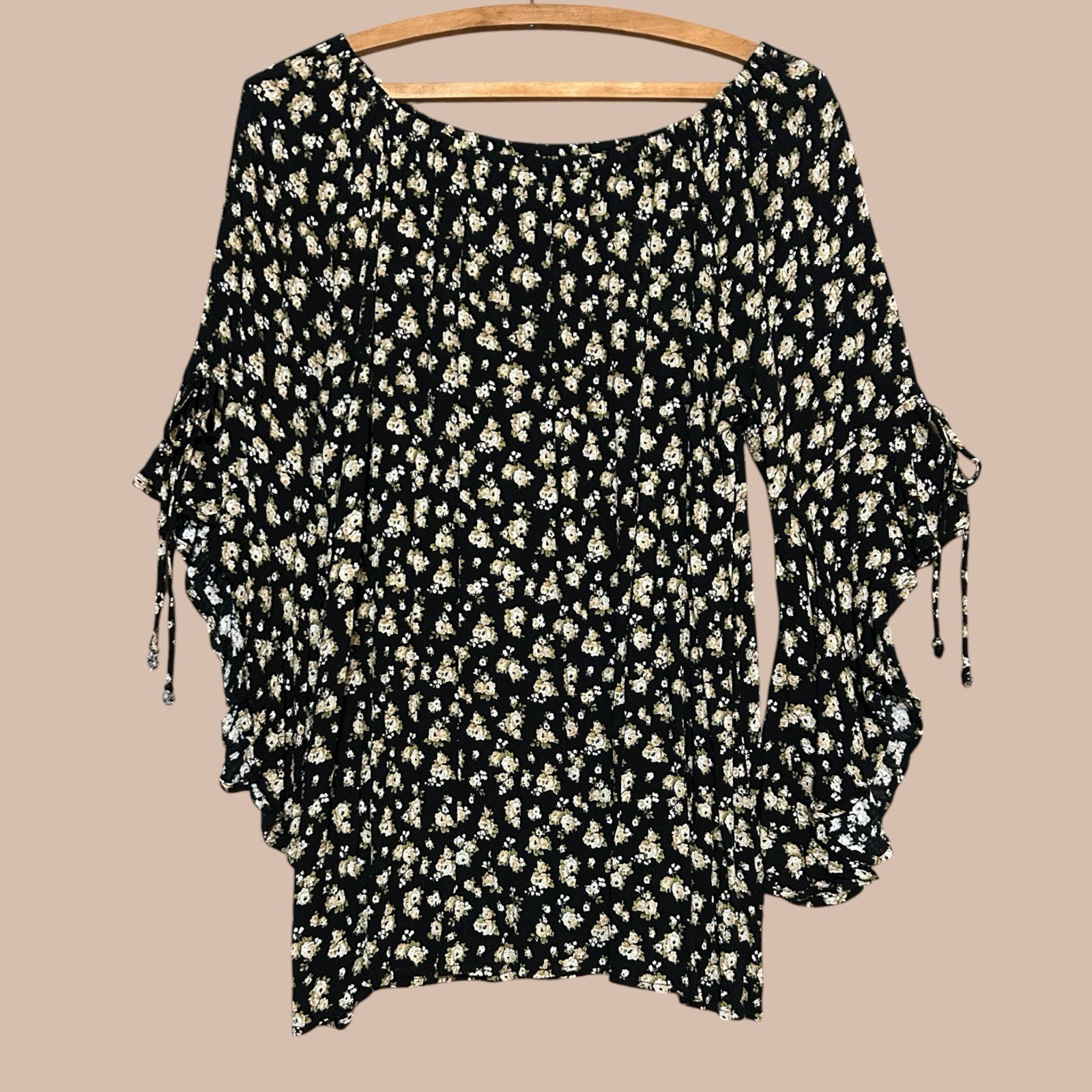 Timing Dark Floral Off The Shoulder Top Size M Bell Flare Sleeves Whimsigoth