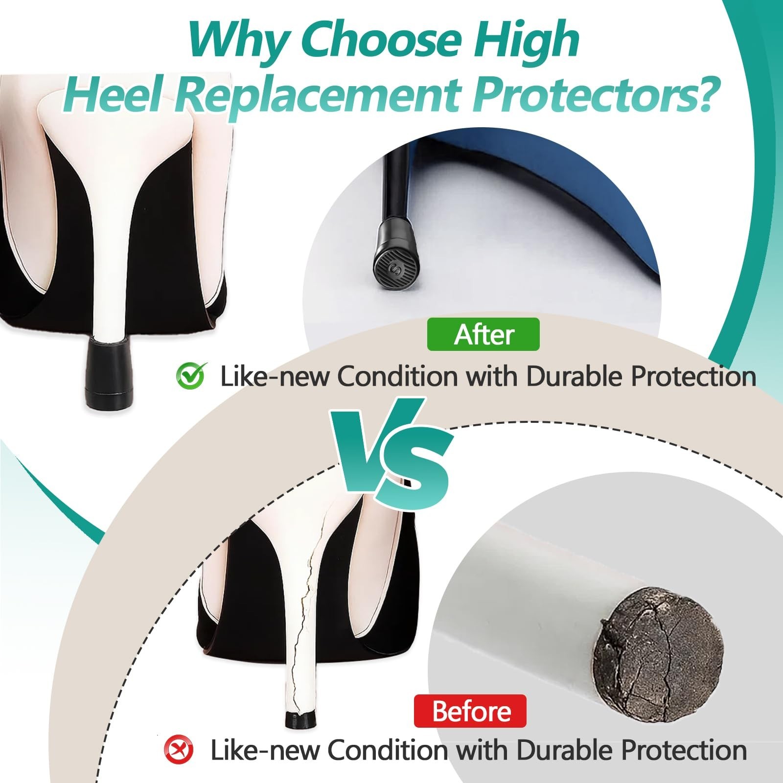 16 Pairs (32 Pcs) High Heel Replacement Protectors – Round High Heel Caps for…