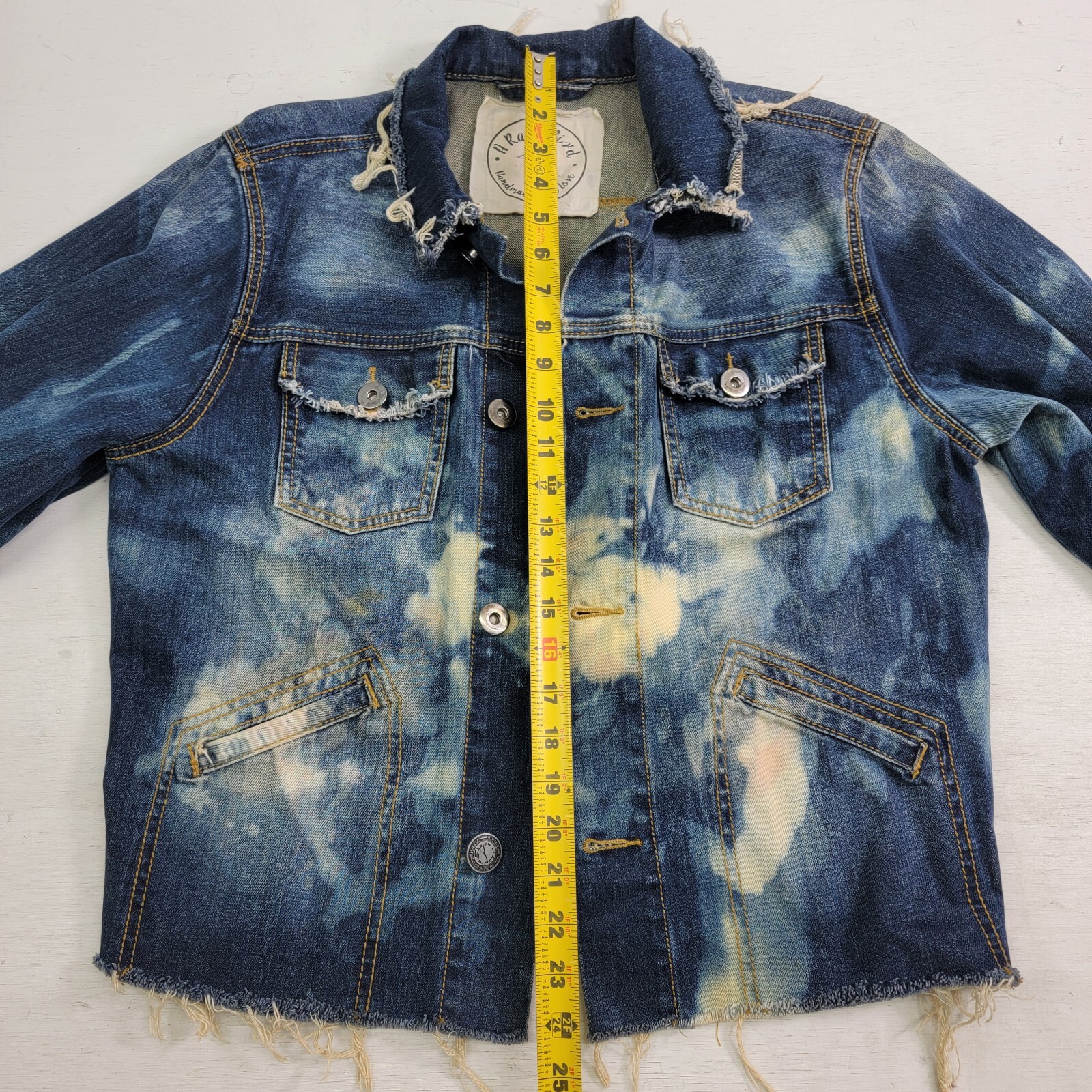 A Rare Bird Handmade Original Distressed Acid Wash Denim Jacket Adult Sz S/M EUC