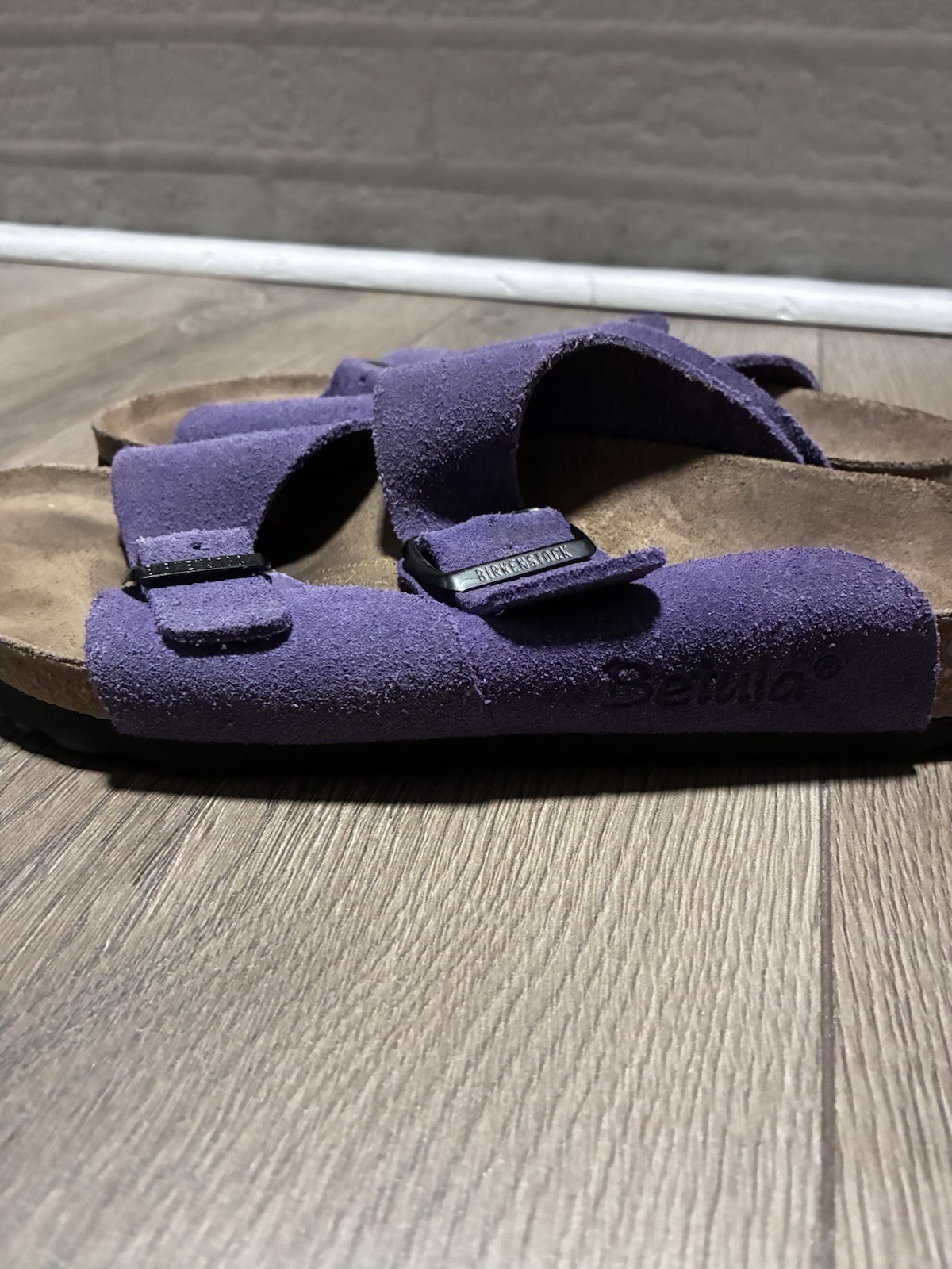 Birkenstock Purple Suede Slide Sandals Buckle Adjustable Strap Women’s US 6