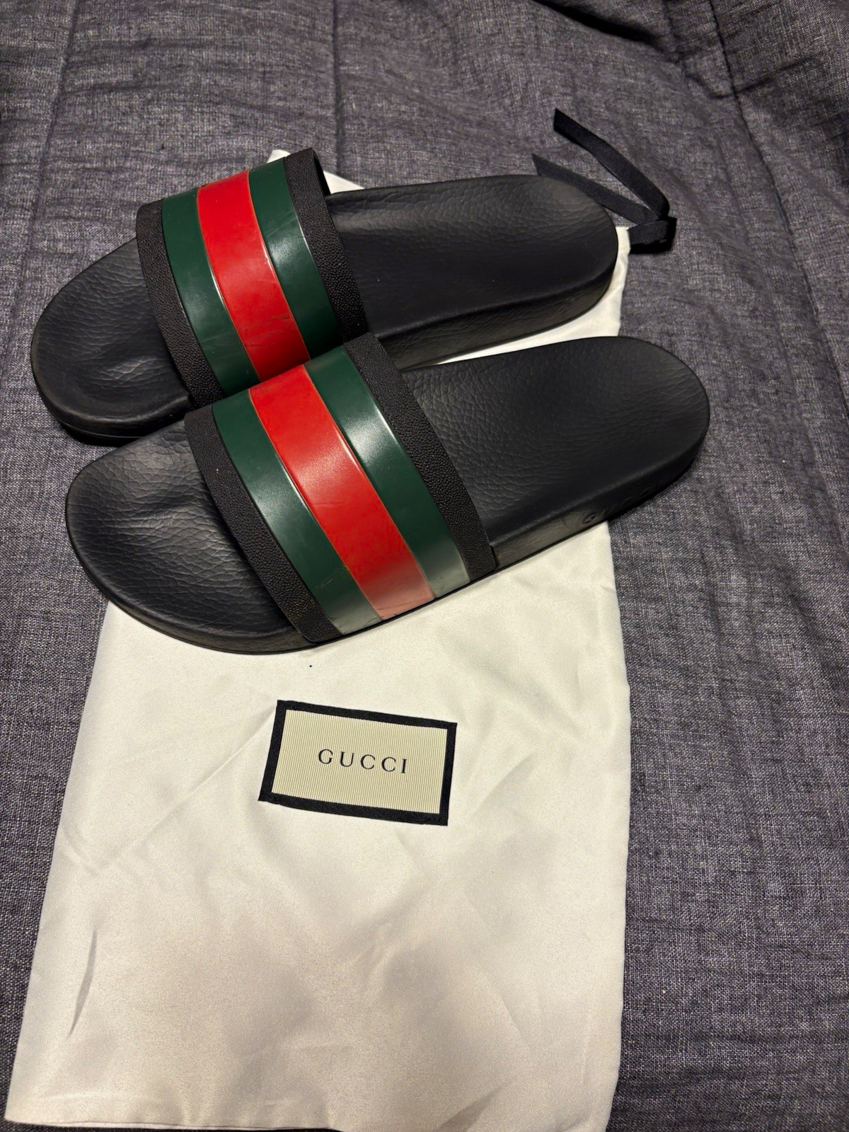 Gucci Web Stripe Slide Sandals Black/Green/Red Men’s US 10.5 Rubber