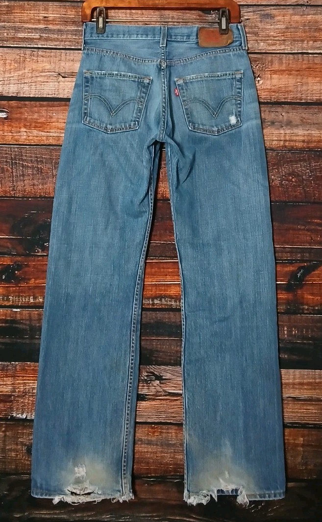 Levis UK Vintage Jeans 501 Button Fly 28X30 Distressed 100% Cotton Blue Denim