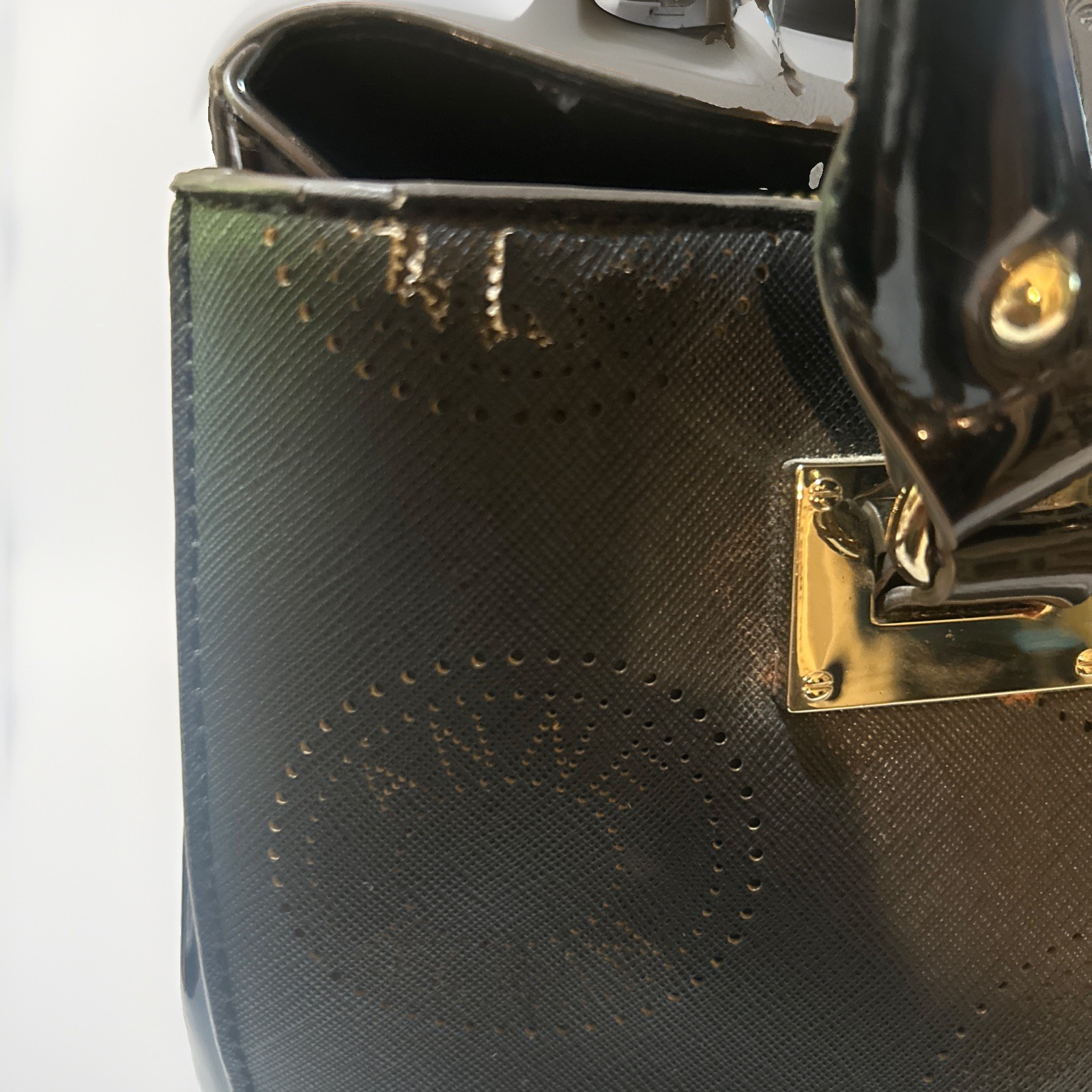 Vintage Queen by Queen Latifah Anne Klein Black Faux Patent Leather Tote Bag