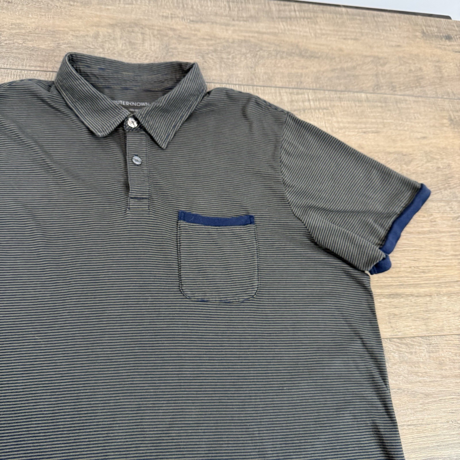 Outerknown Mens Pocket Polo Shirt Size (XL) Organic Cotton Striped Dark Gray B7