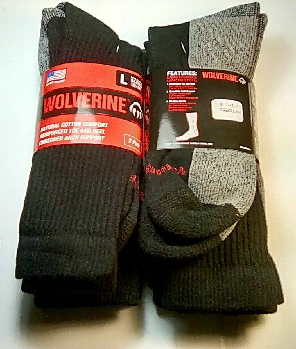 Wolverine Cotton Comfort Steel Toe Crew Sock, Large, Black, 4 pairs