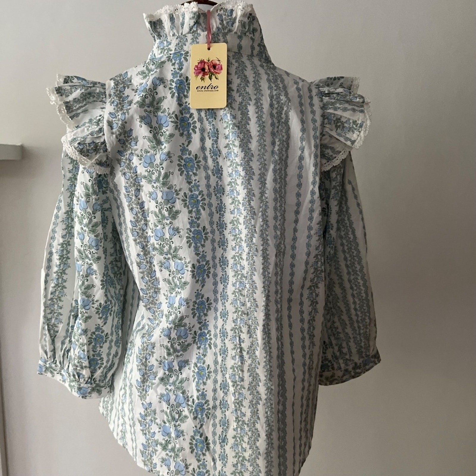 Womens Large Cotton Top Victorian Garden Blouse Crochet Coquette Shirt Edwardian