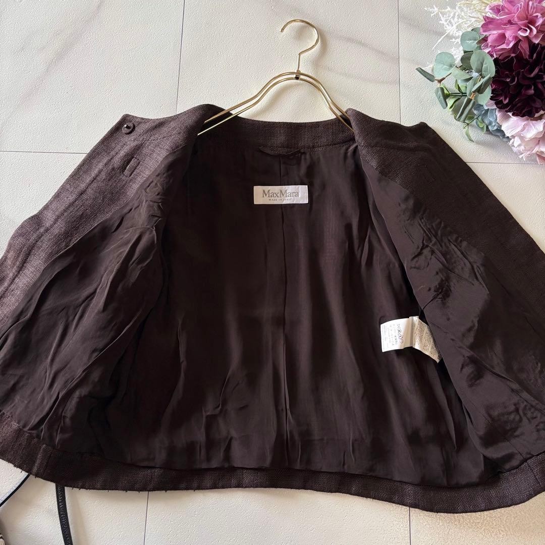 MAX MARA Collarless Jacket, Women’s, Linen, Brown, Size L