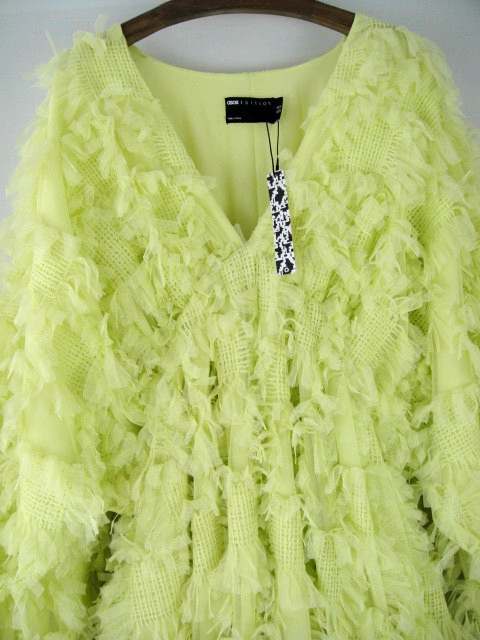 ASOS Edition Size 12 Apple Green Long V Neck Ruffle Pull Over Long Sleeve Dress