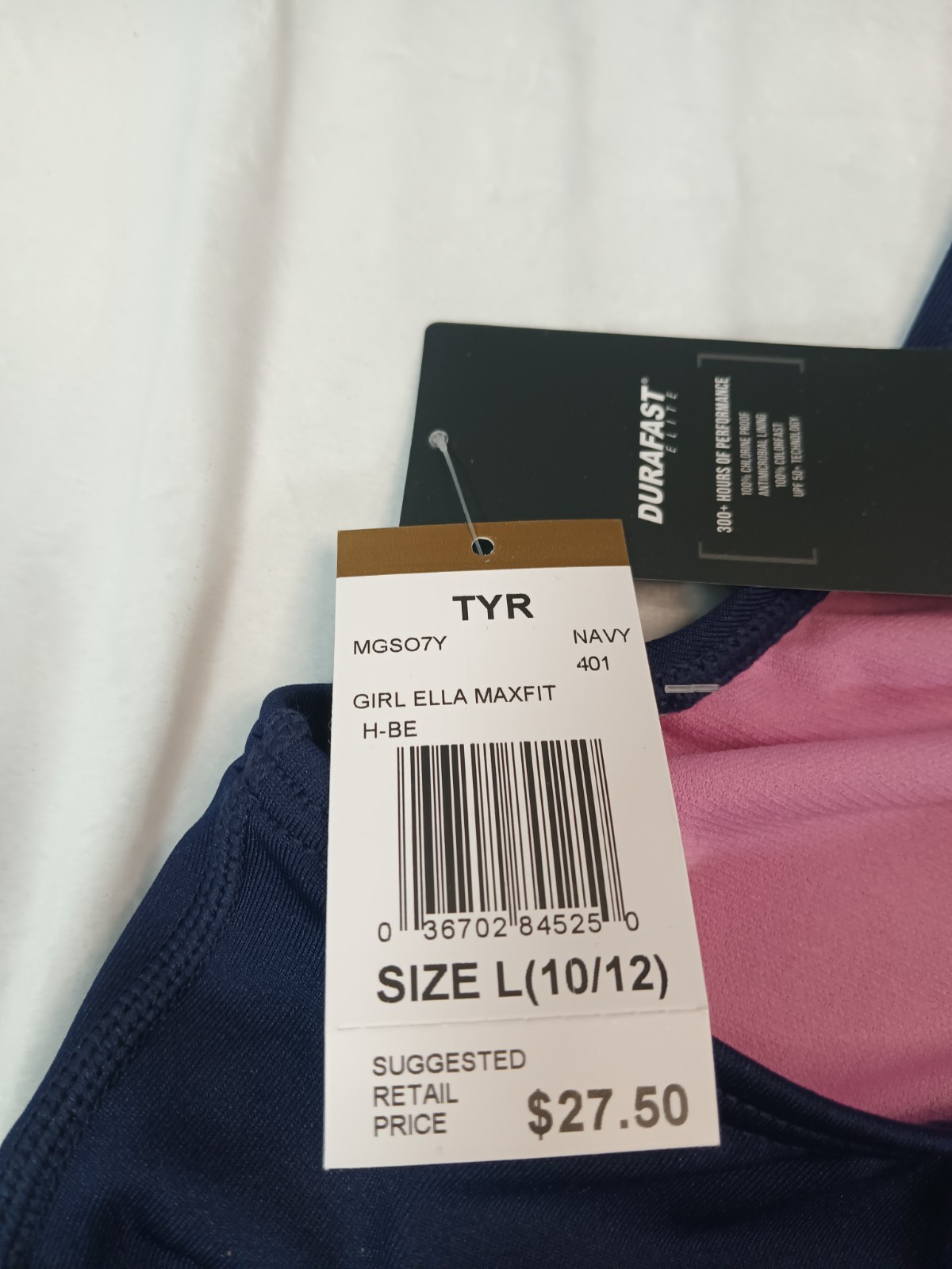 TYR Girls Solid Maxfit One Piece Swimsuit Navy/Pink Size L (10/12)