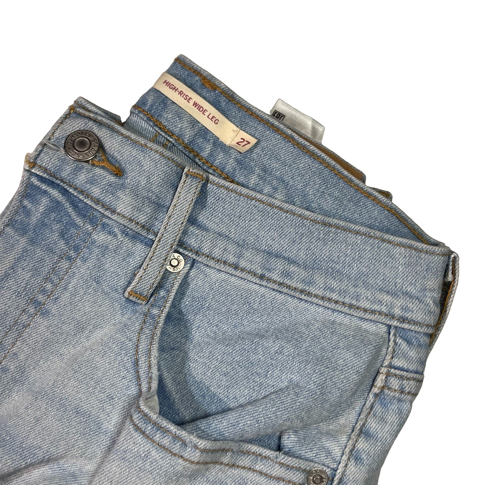 Levis Women’s High Rise Wide Leg Light Wash Blue Jeans 27 X 27 Stretch EUC