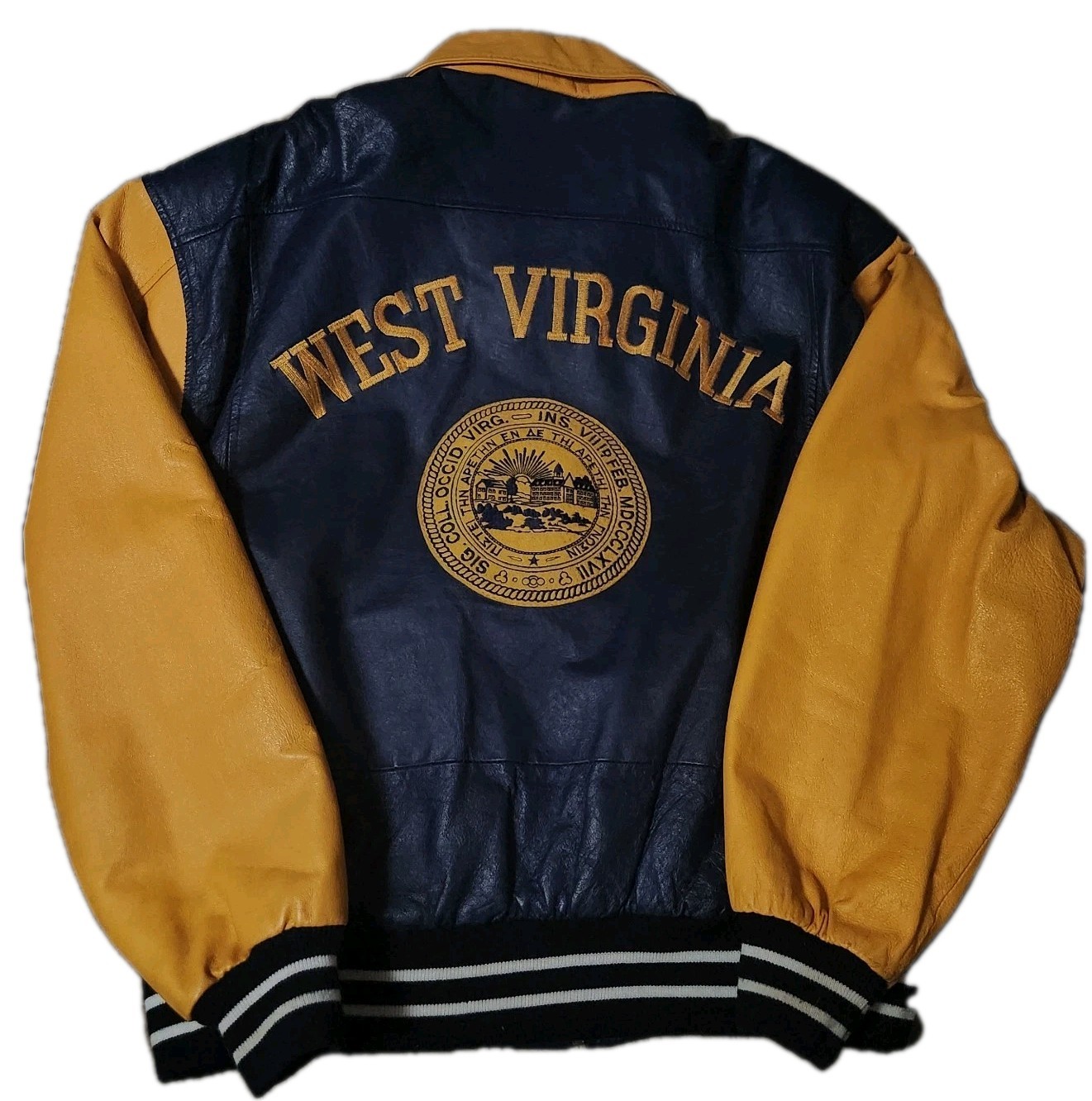 🔥 Rare Vintage Phase 2 West Virginia University Leather Jacket Mens XL 27×27
