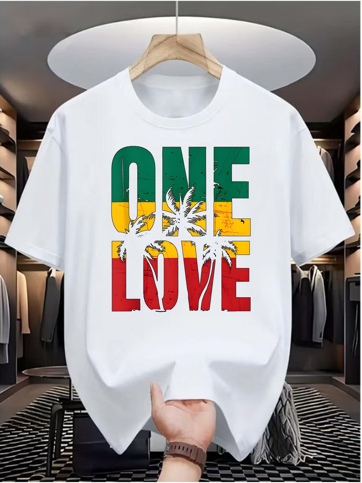 One Love Rasta Reggae Jamaica Colors Graphic T-Shirt Peace Unity Tee
