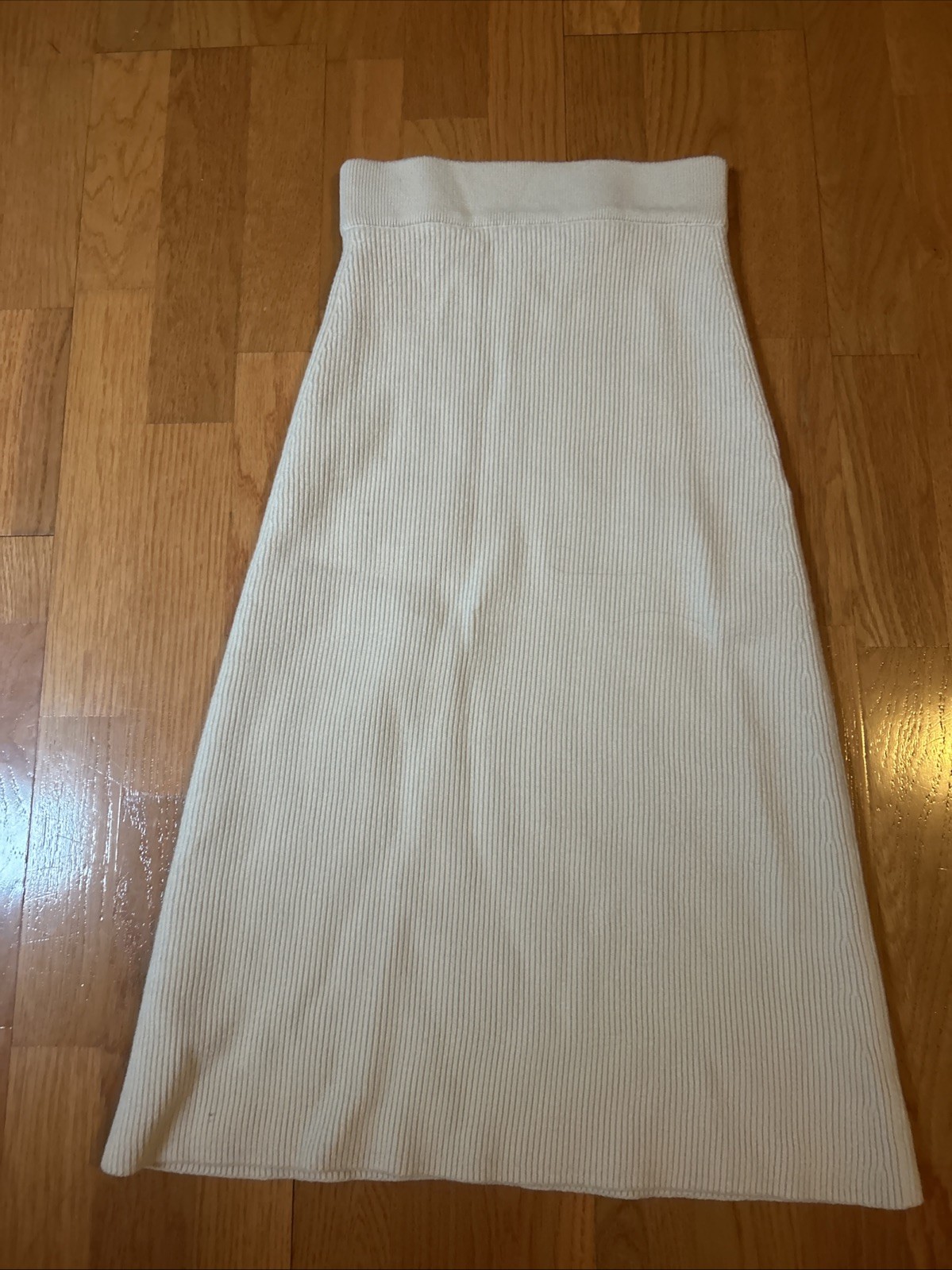 NWT Sezane Naelle in Natural Ribbed Merino Wool Cotton Midi Sweater Skirt XS