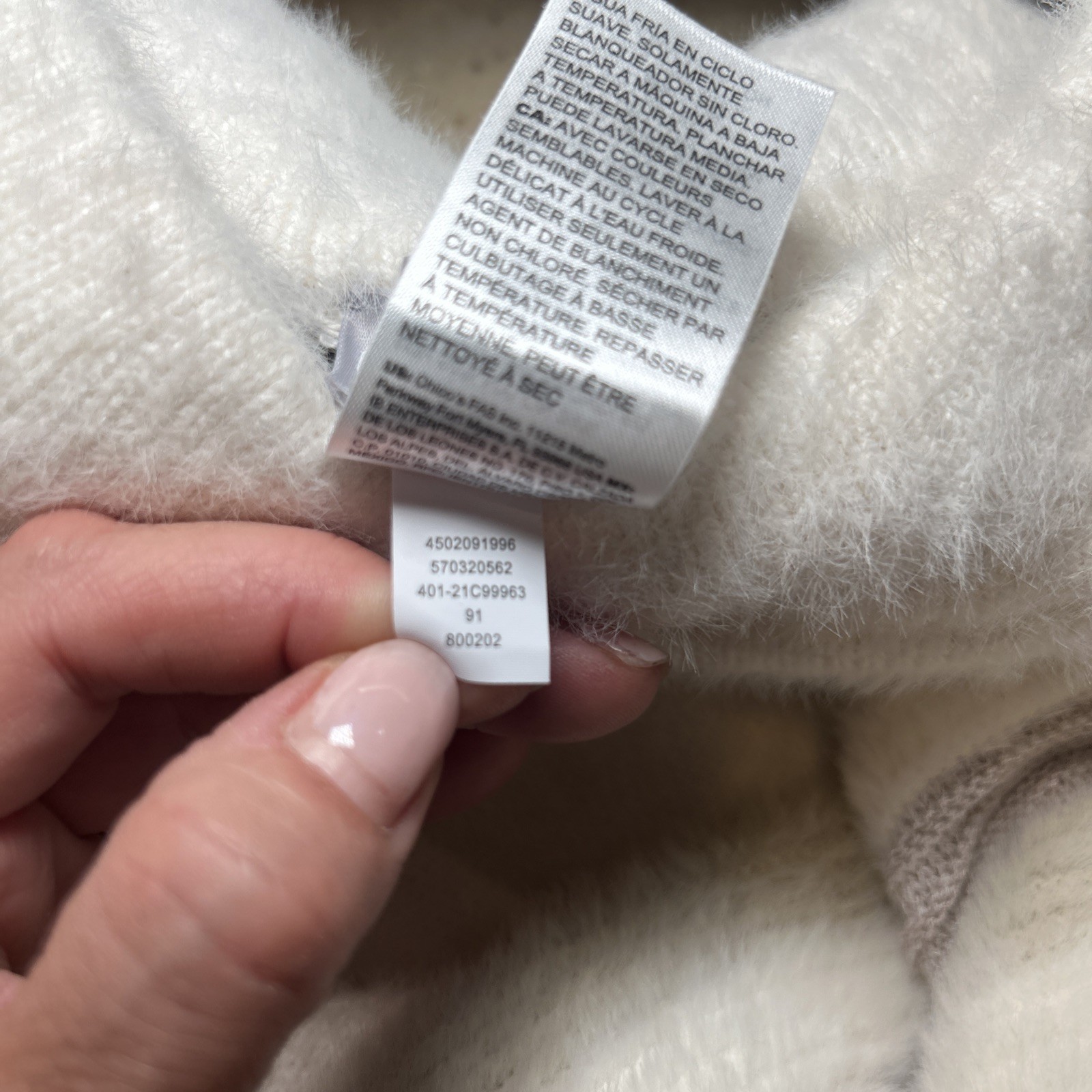 Cream CHICO’S MIXED STITCH PONCHO WINTER WHITE L/XL Horizontal Stripe