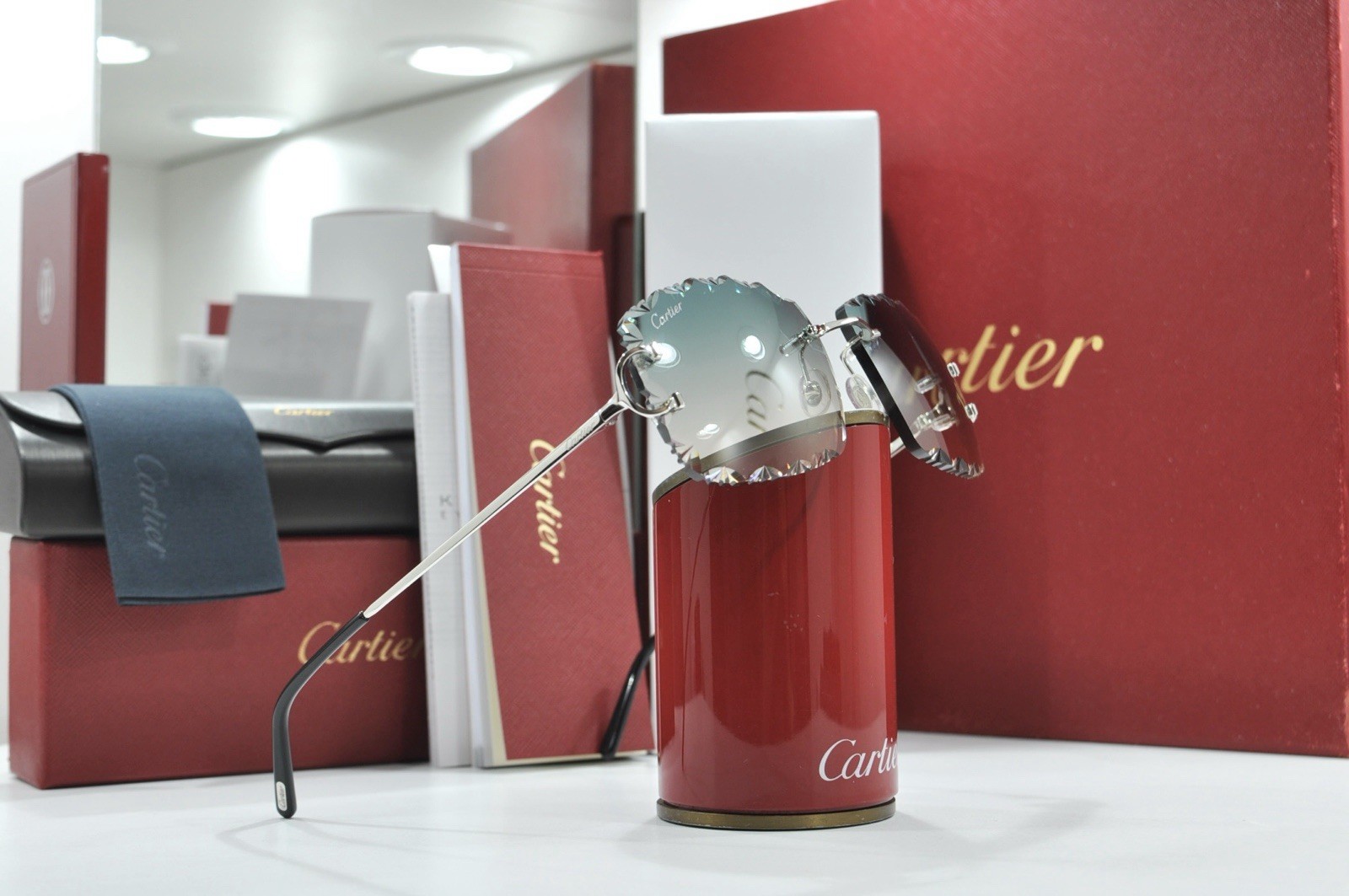 Cartier rimless sunglasses piccadilly glasses Diamond Cut BIG C silver Frame