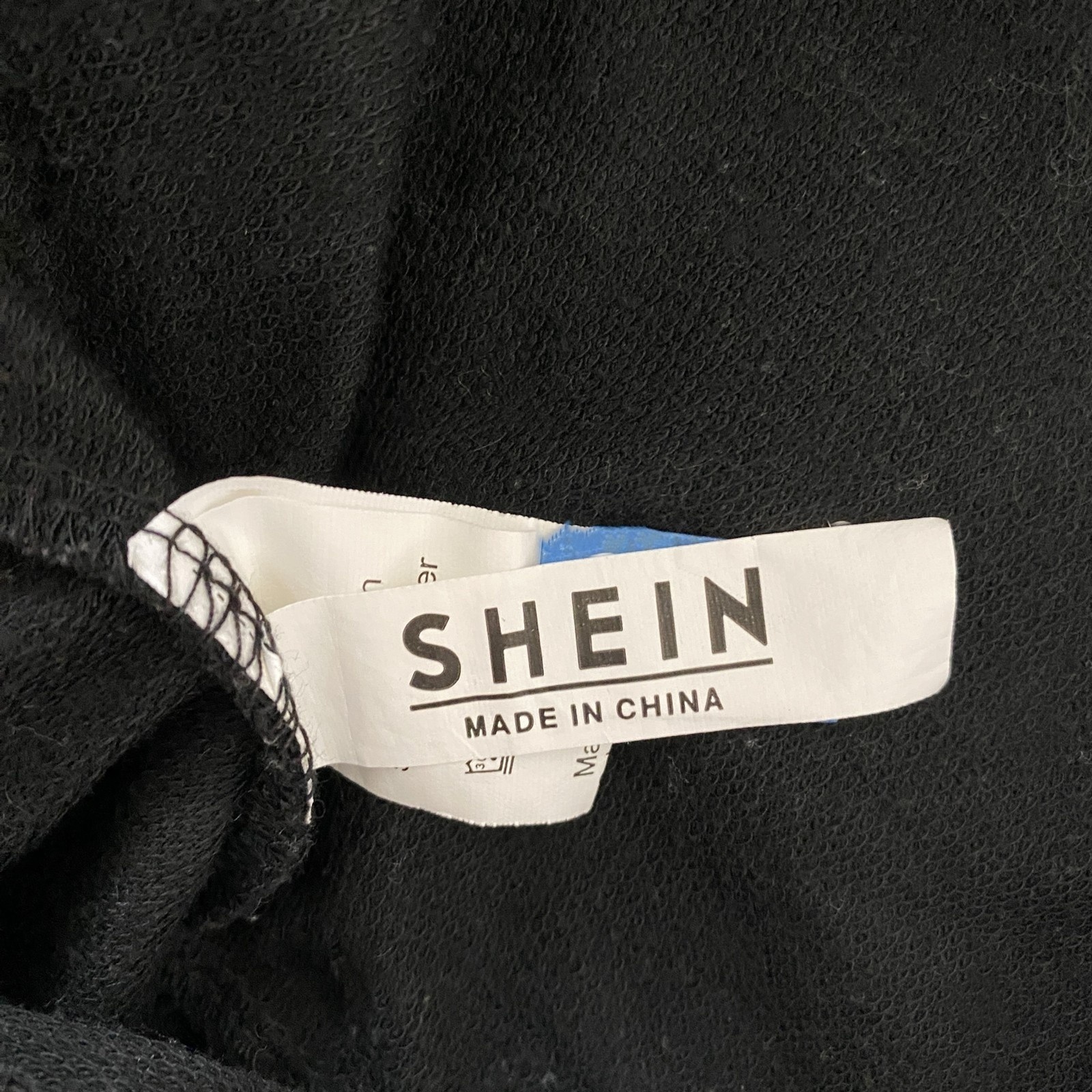 Shein Rhinestone Letter Print Black Hoodie Mens Drawstring Streetwear Fashion M
