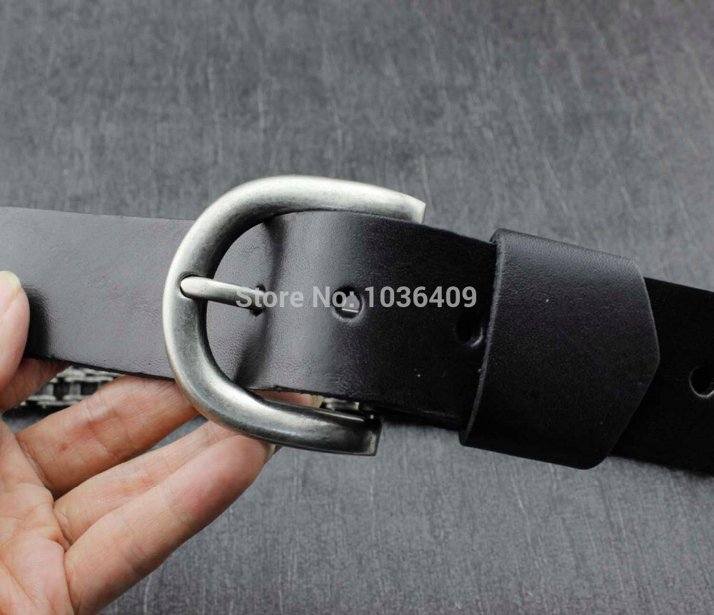 Heavy Motorcycle Chain Genuine Leather Belt For Men Biker Rocker Punk