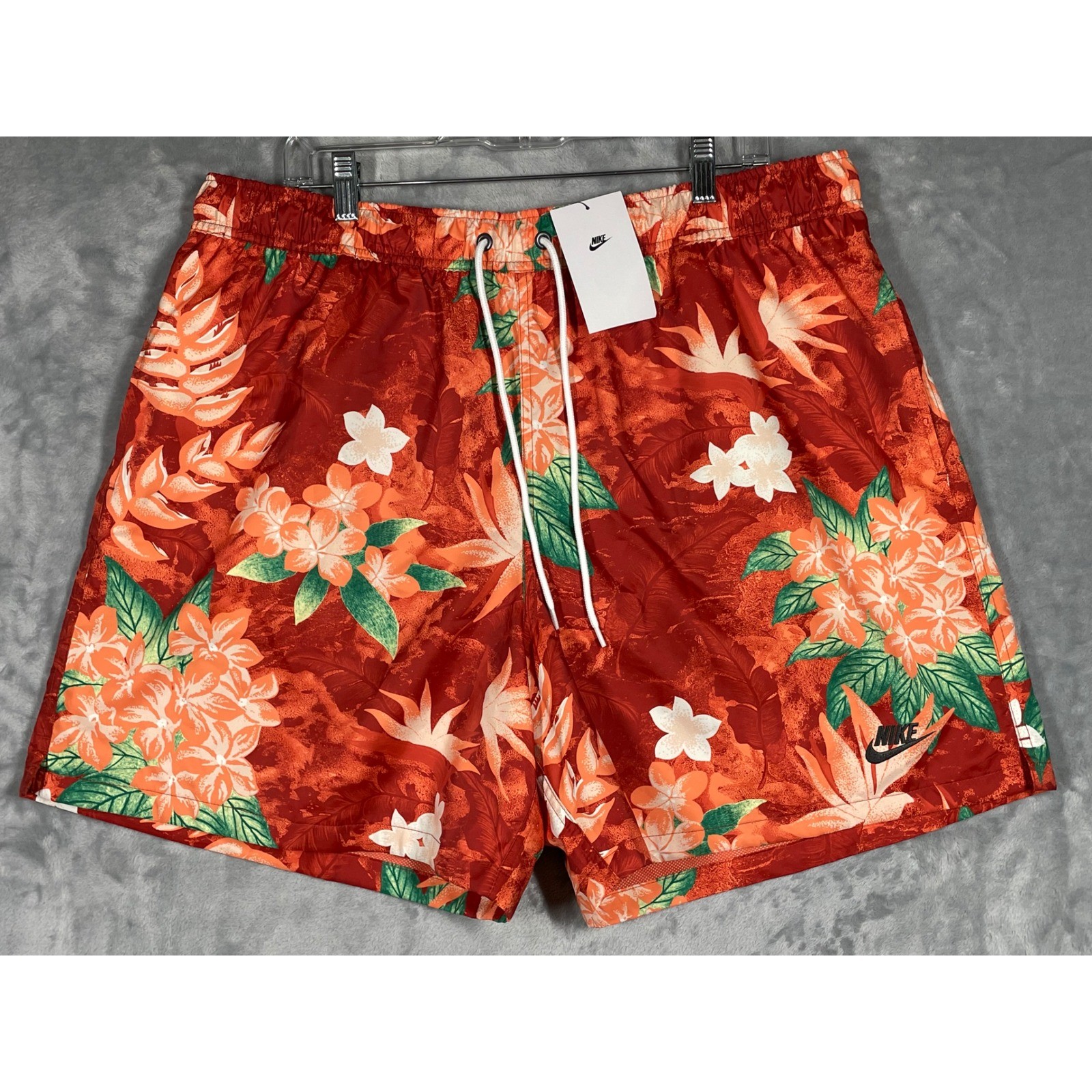 Nike Sportswear Mens Woven Flow Shorts XL Tropical Floral Orange HV4610-846 NWT