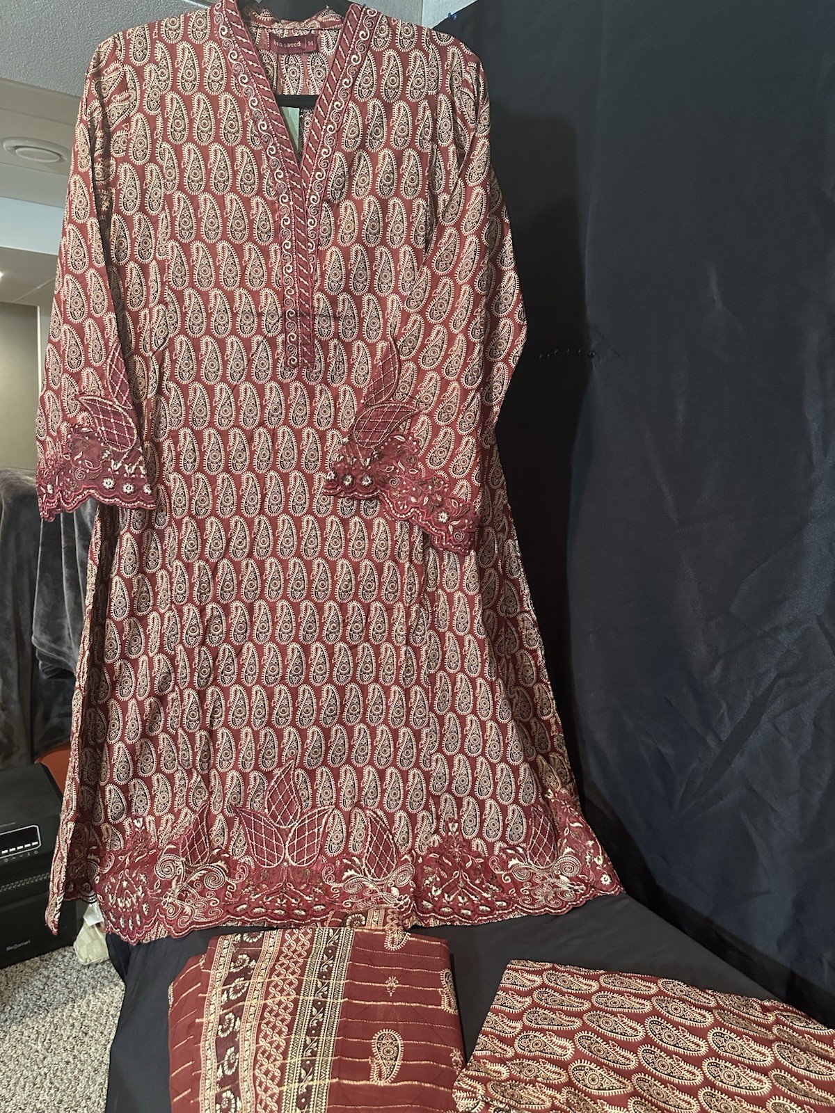 Bin Saeed Premium Lawn Cotton 3 Pc Suit-Cut Work Emb- Aline Style-M & L – $42