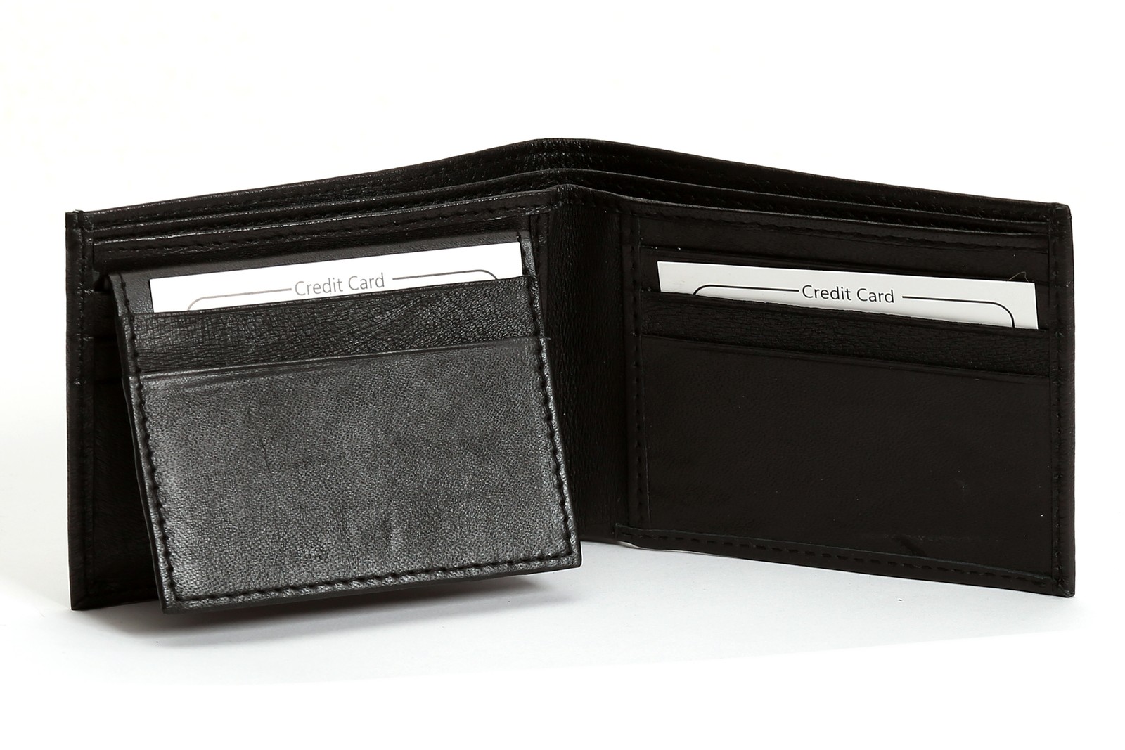 Leather Bifold Wallet 8 Credit Card Slots 2 ID Window Black 4.25 x 3.00 inches