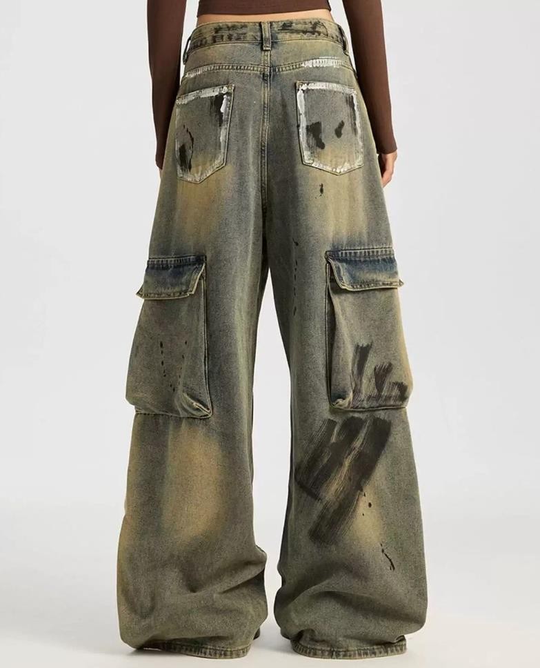 Mens Retro Blue Denim Jeans Straight Leg Casual Punk Hip Hop Trousers Motorcycle