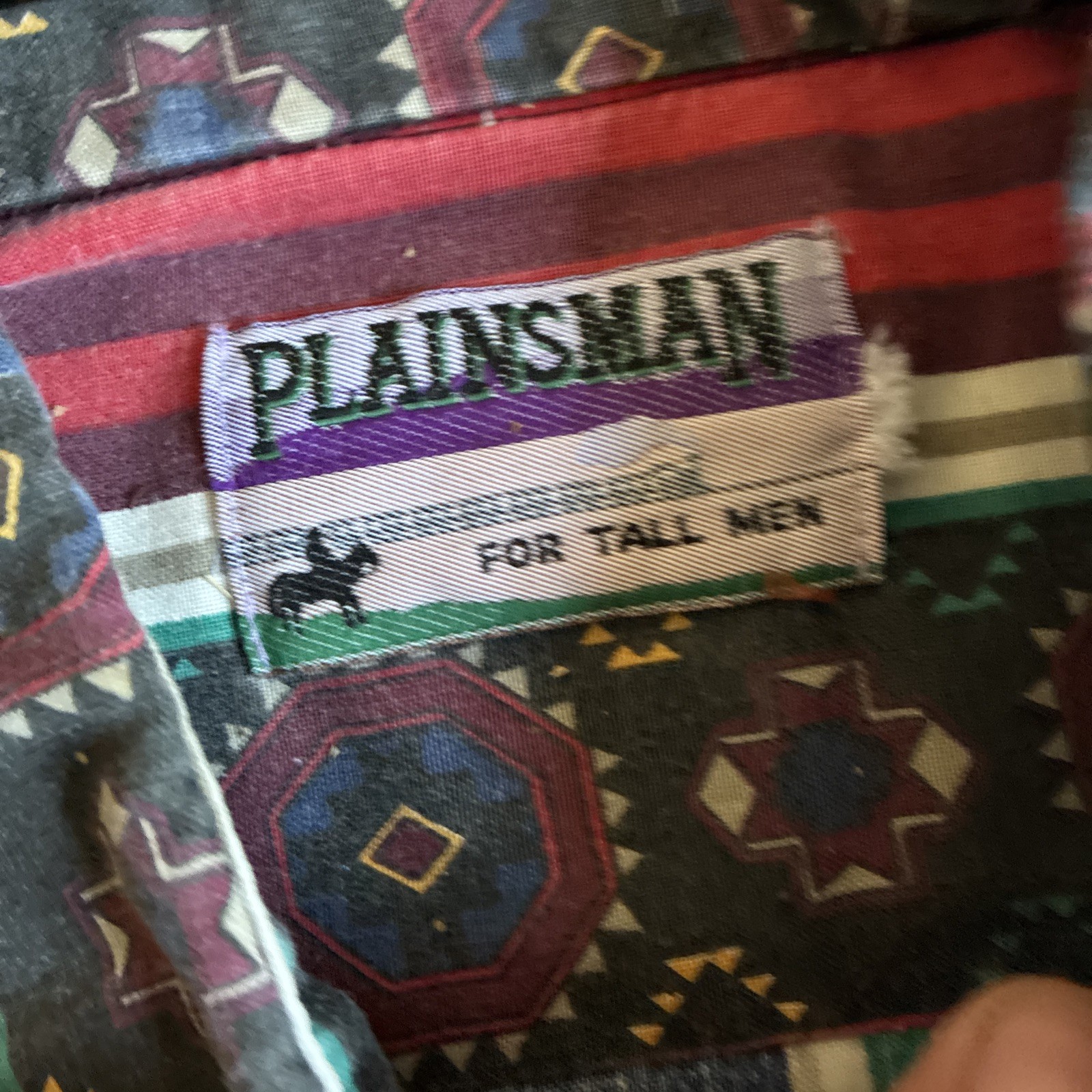 Vintage Plainsman Brushpopper Western Cowboy Shirt Aztec USA Made Read Has Rip